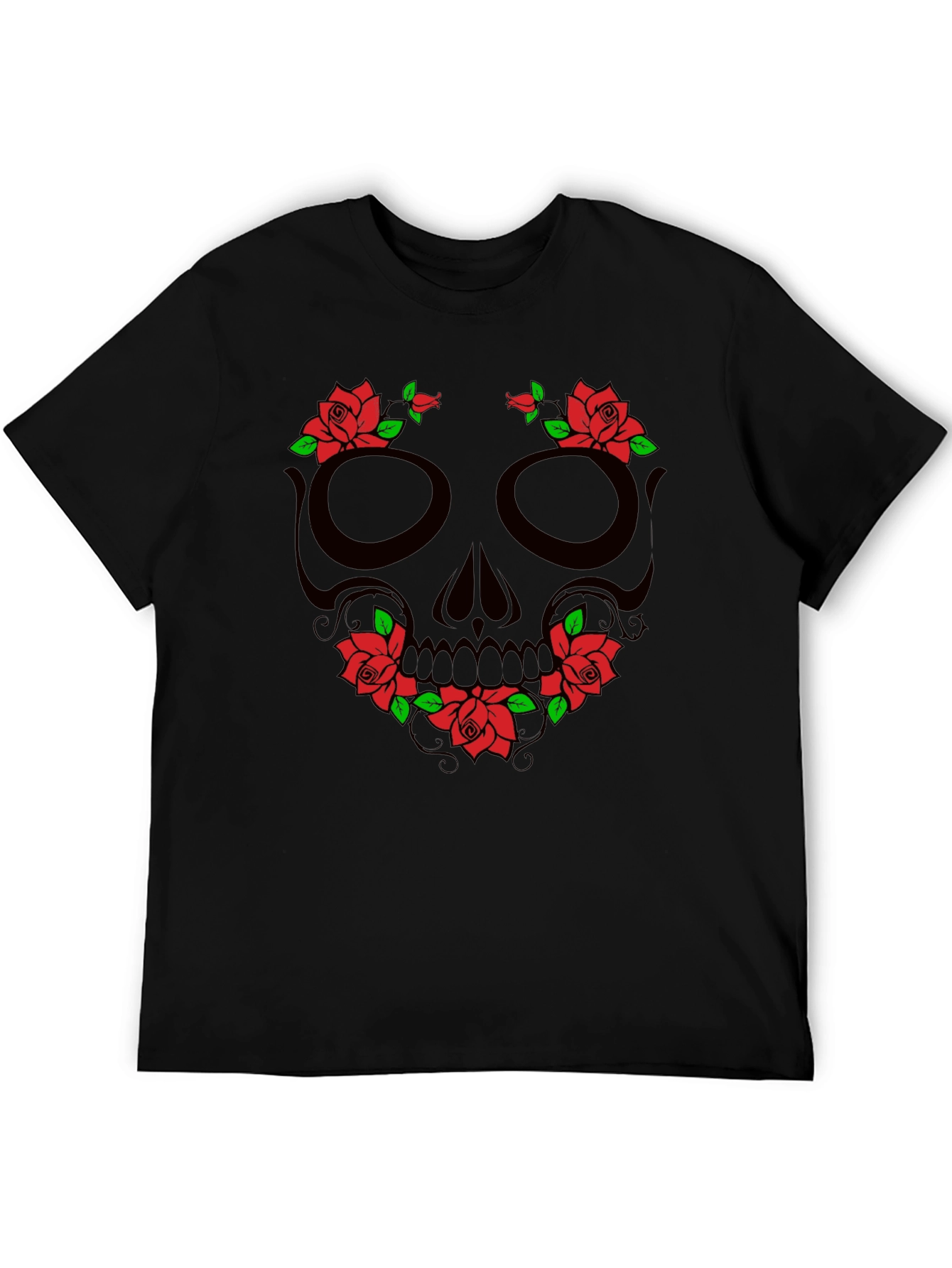 Floral Skull Graphic T-Shirt - Mens Black Tee