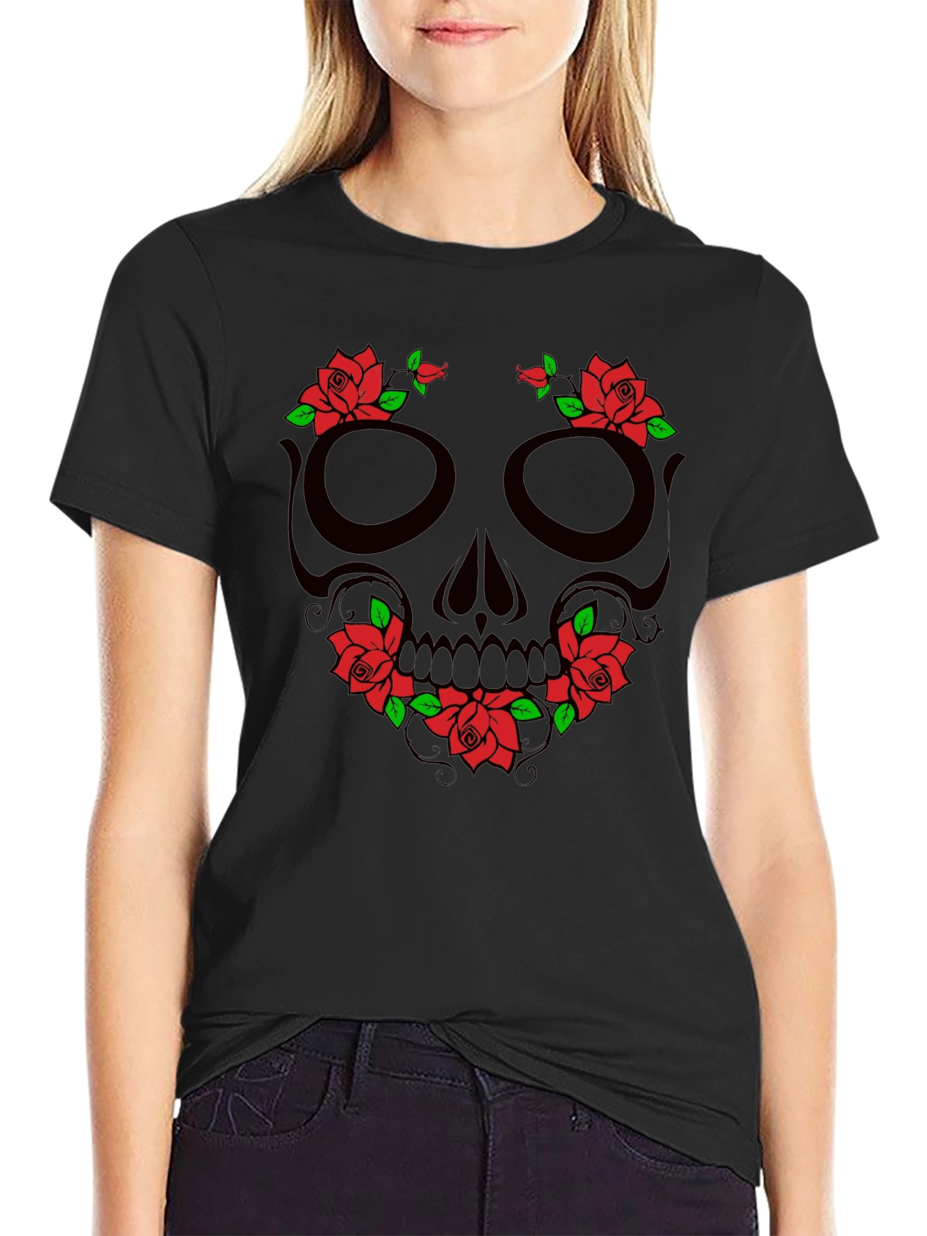 Floral Skull Graphic T-Shirt - Mens Black Tee