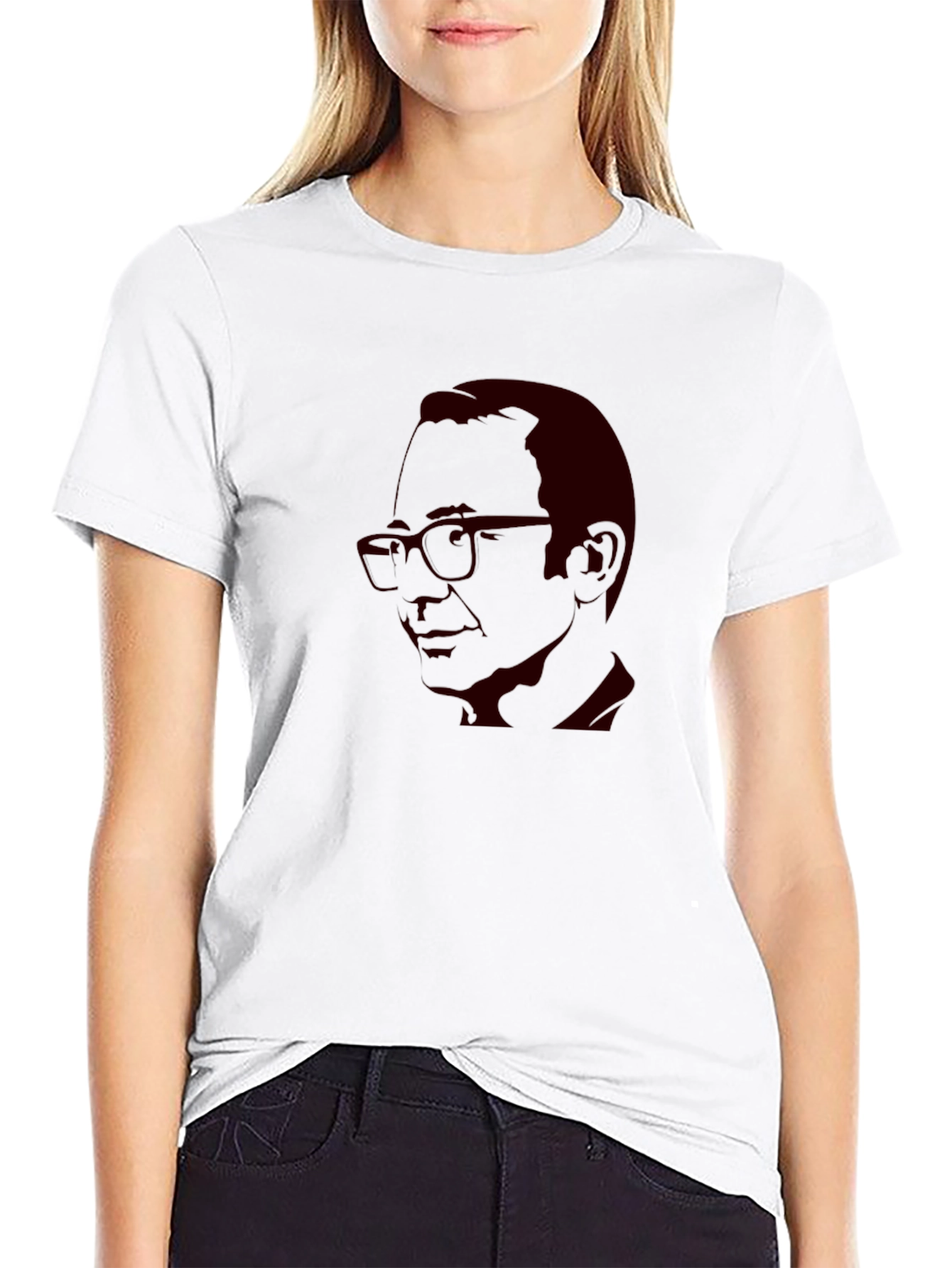 Black T-Shirt with Retro Portrait Design