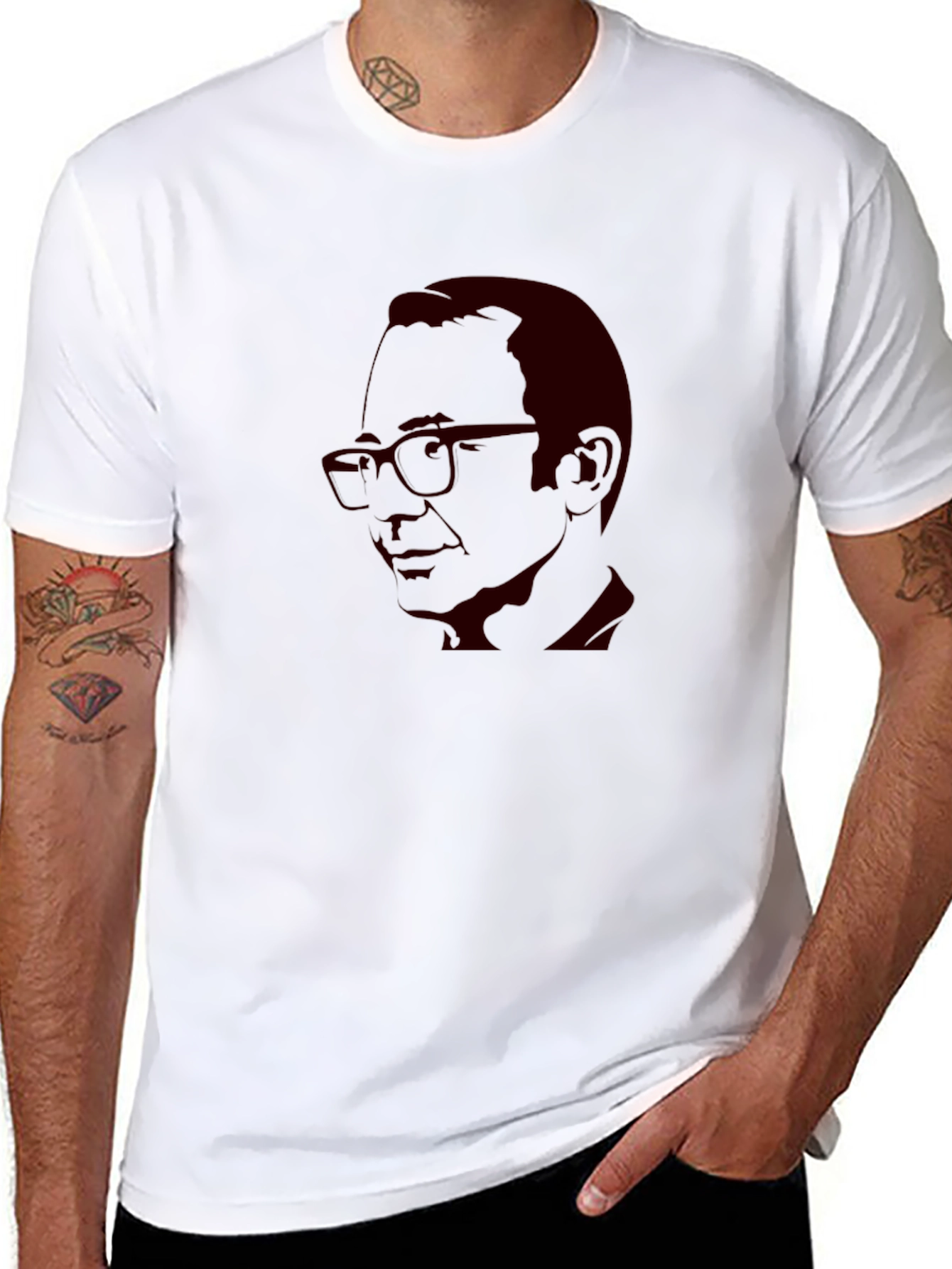 Black T-Shirt with Retro Portrait Design