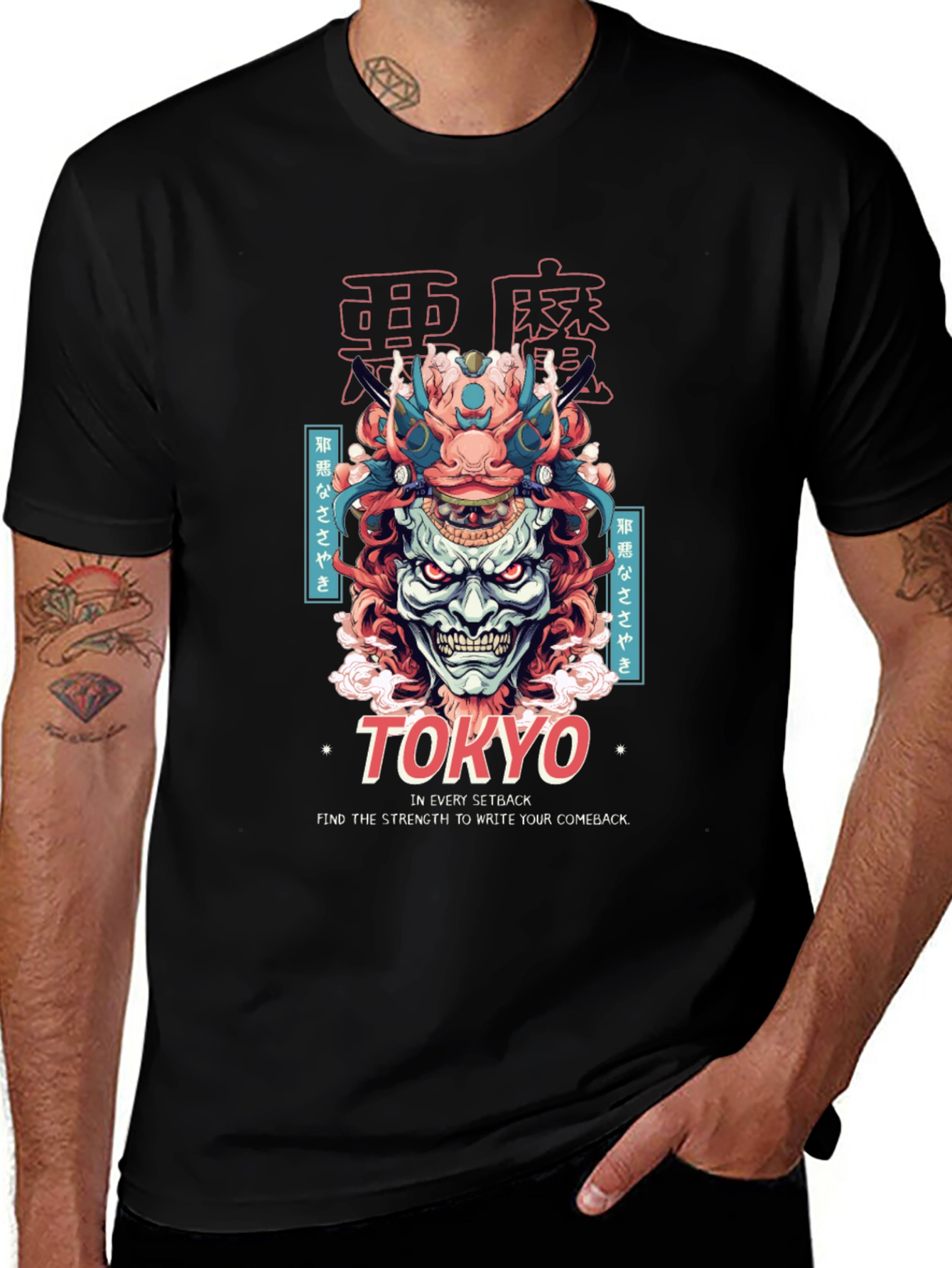 Tokyo Demon Graphic Print Black T-Shirt