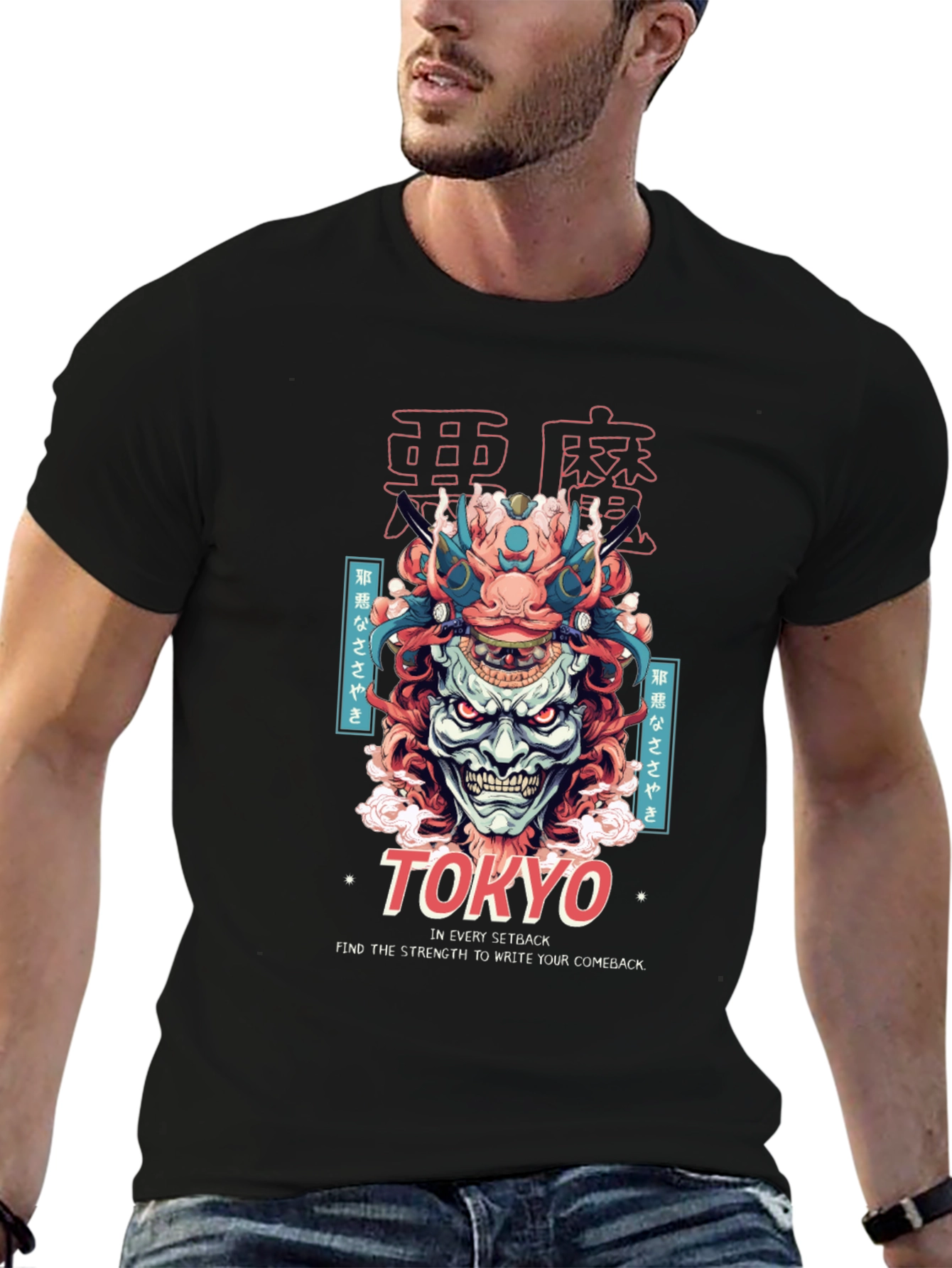 Tokyo Demon Graphic Print Black T-Shirt