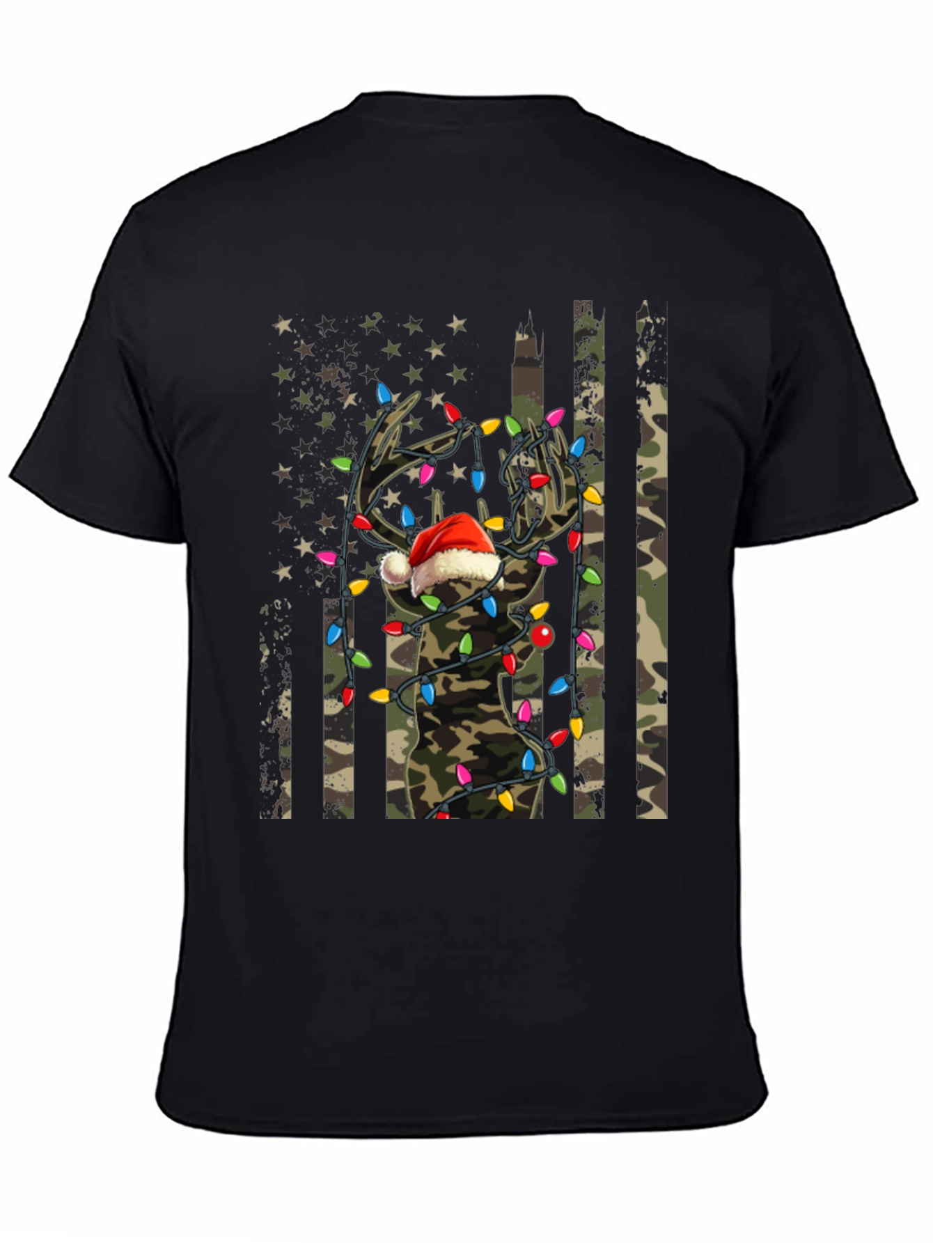 Christmas Deer Camo USA Flag T-Shirt