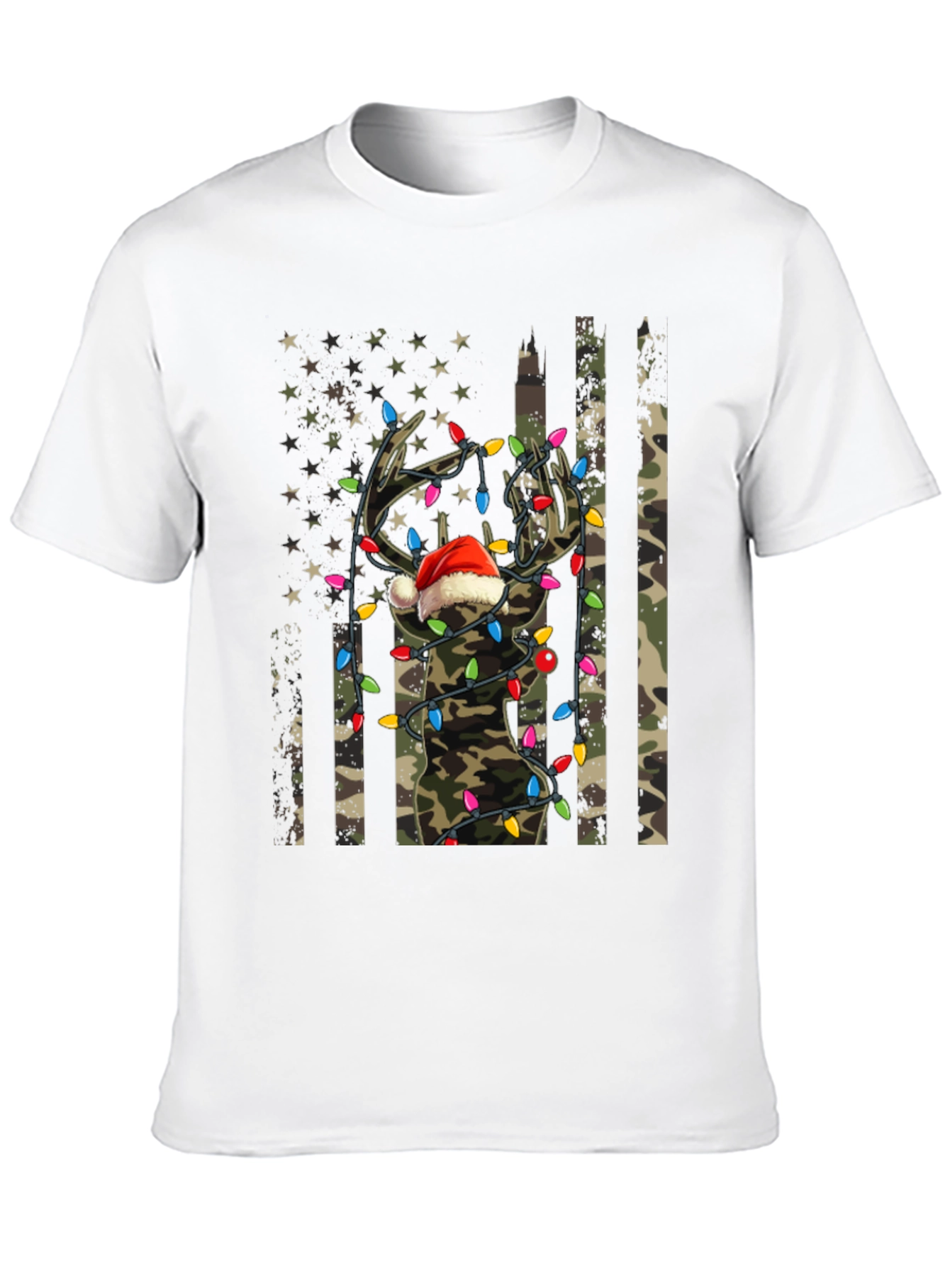 Christmas Deer Camo USA Flag T-Shirt