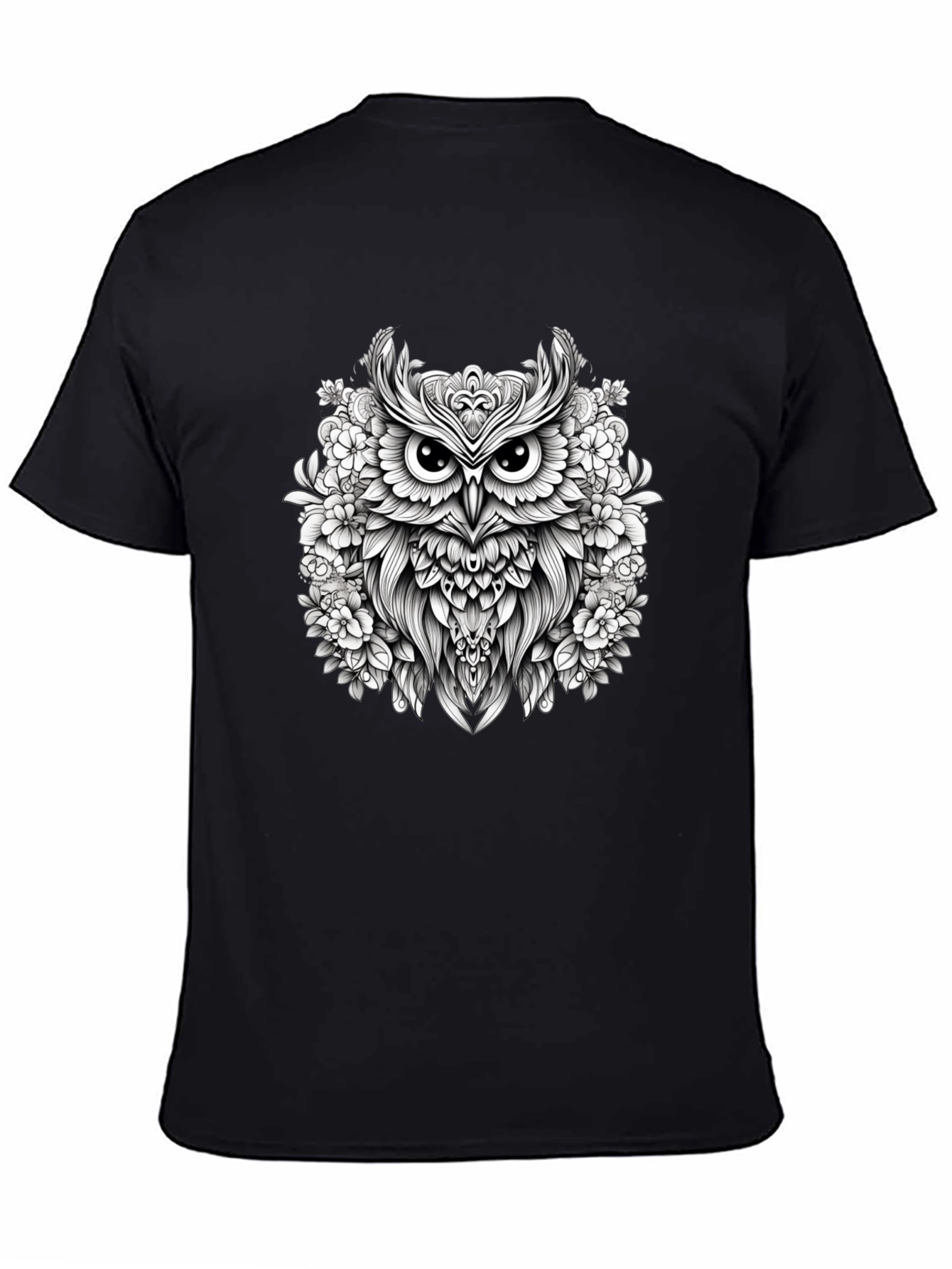 Floral Owl Graphic Black T-Shirt