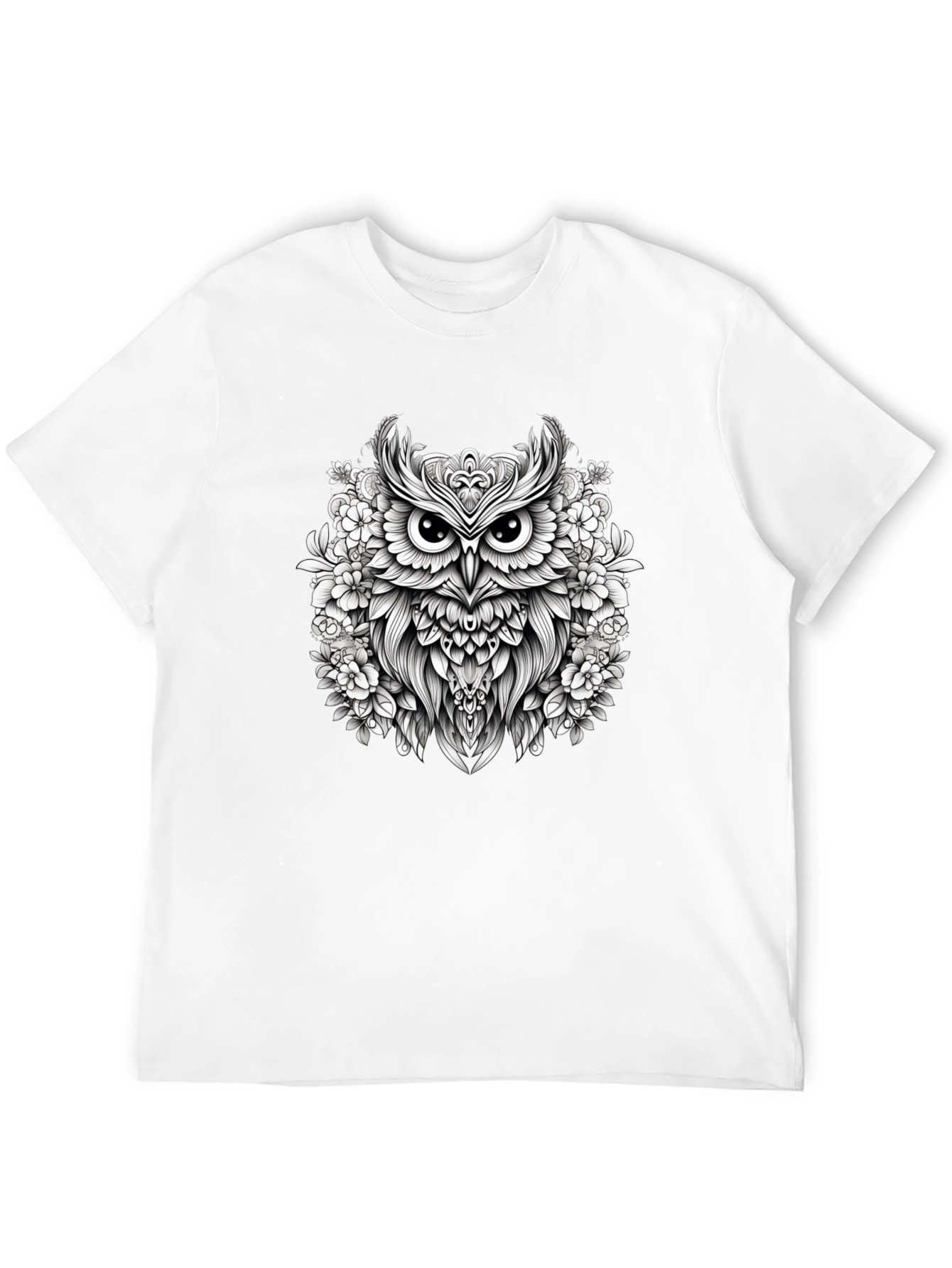 Floral Owl Graphic Black T-Shirt