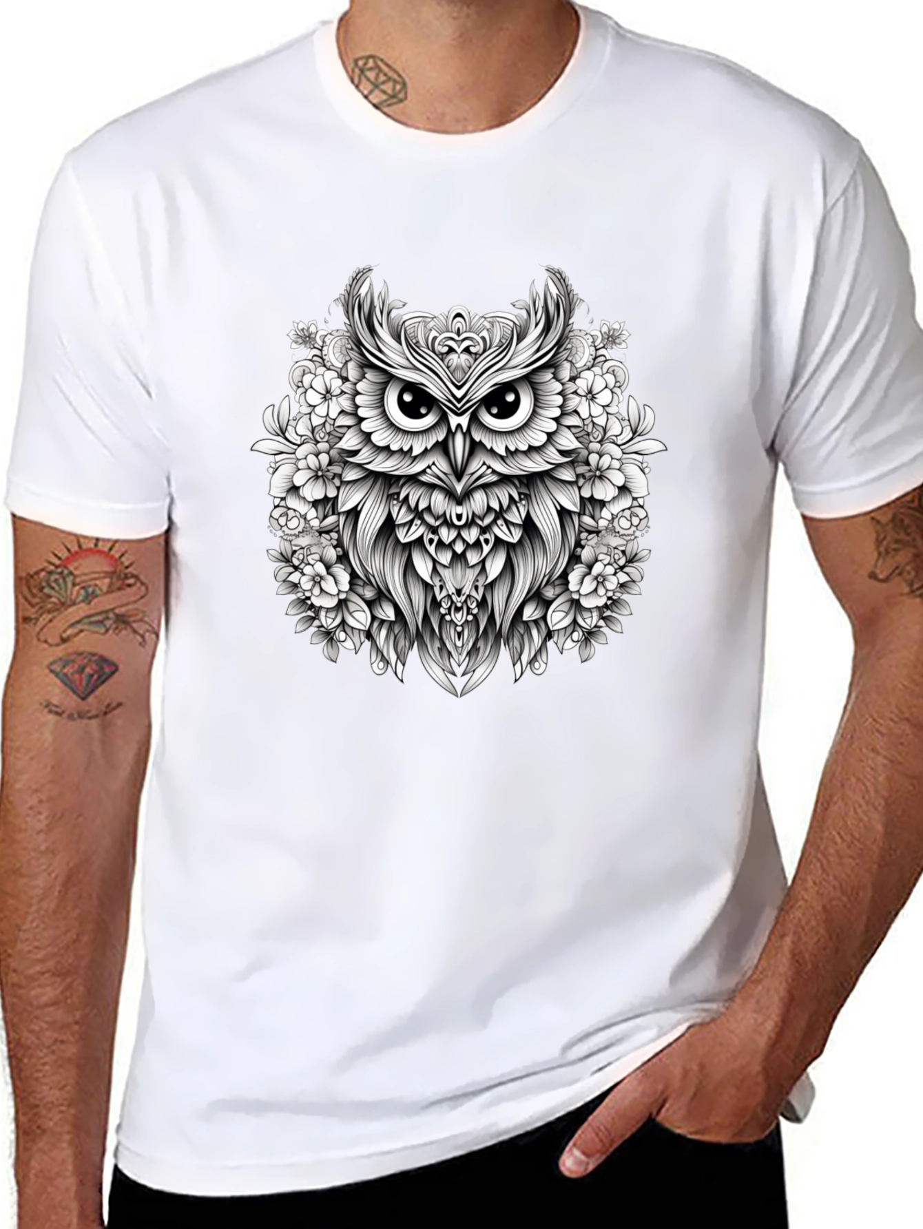 Floral Owl Graphic Black T-Shirt