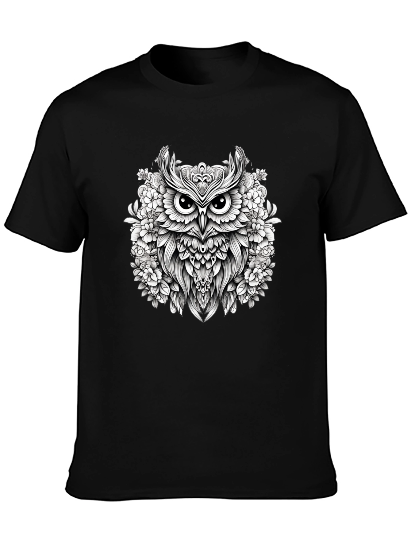 Floral Owl Graphic Black T-Shirt