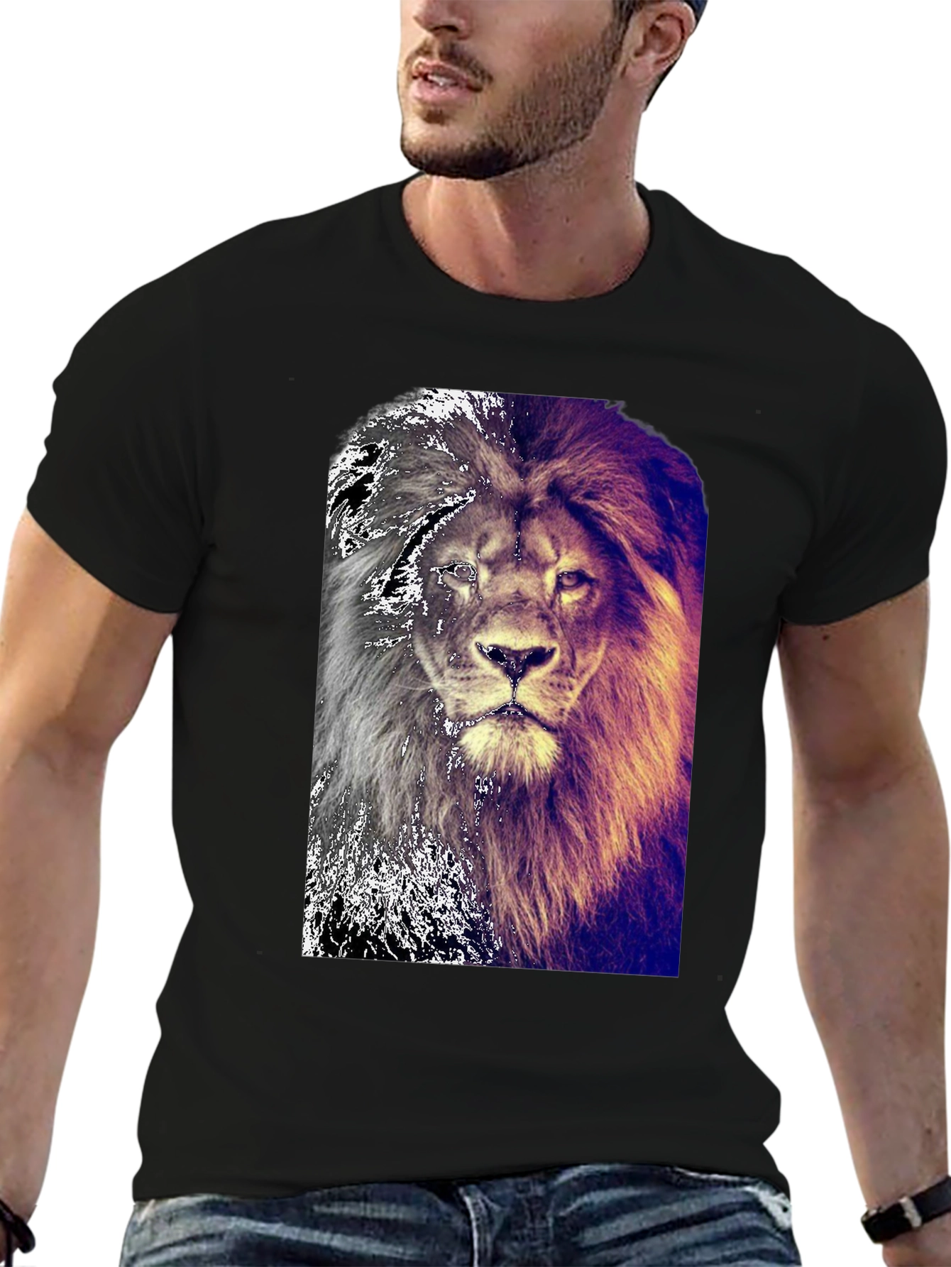 Lion Graphic Black T-Shirt for Men