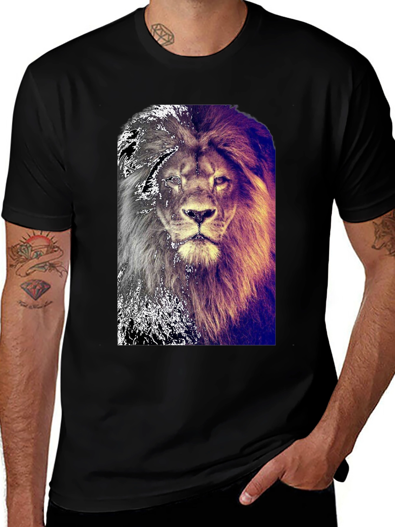 Lion Graphic Black T-Shirt for Men