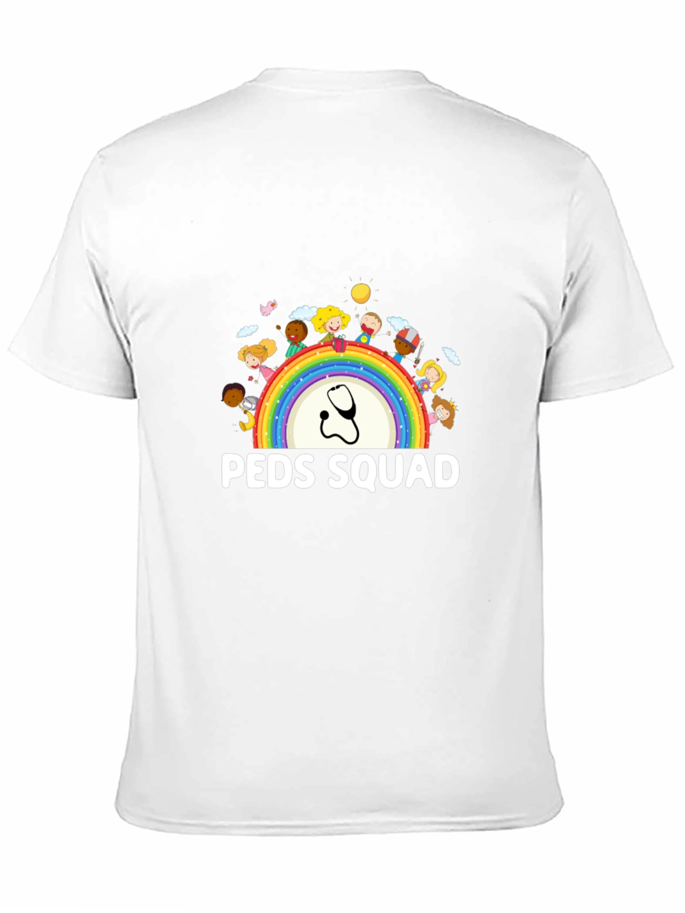 Peds Squad T-Shirt: Pediatrician Rainbow Stethoscope Tee