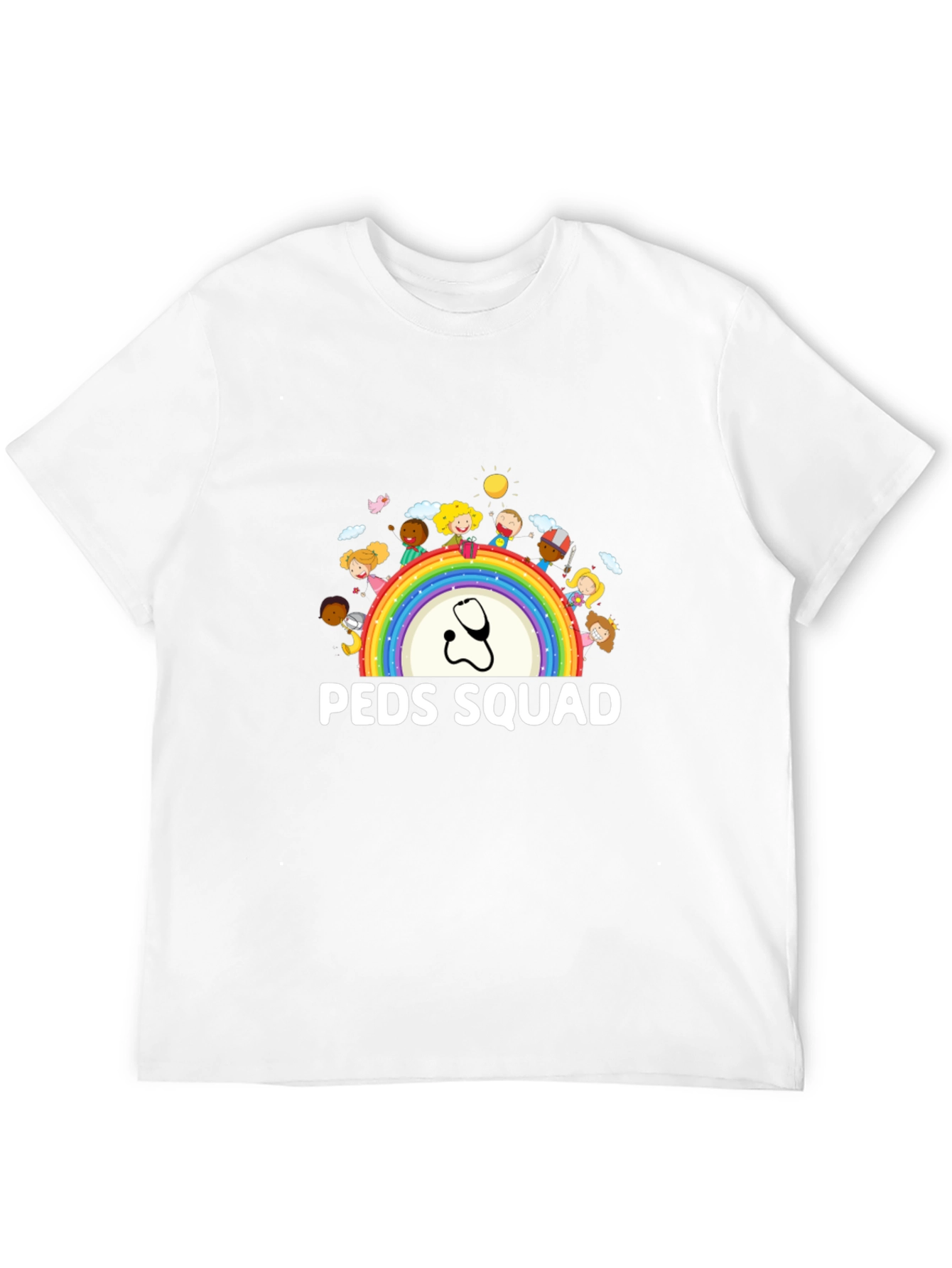 Peds Squad T-Shirt: Pediatrician Rainbow Stethoscope Tee