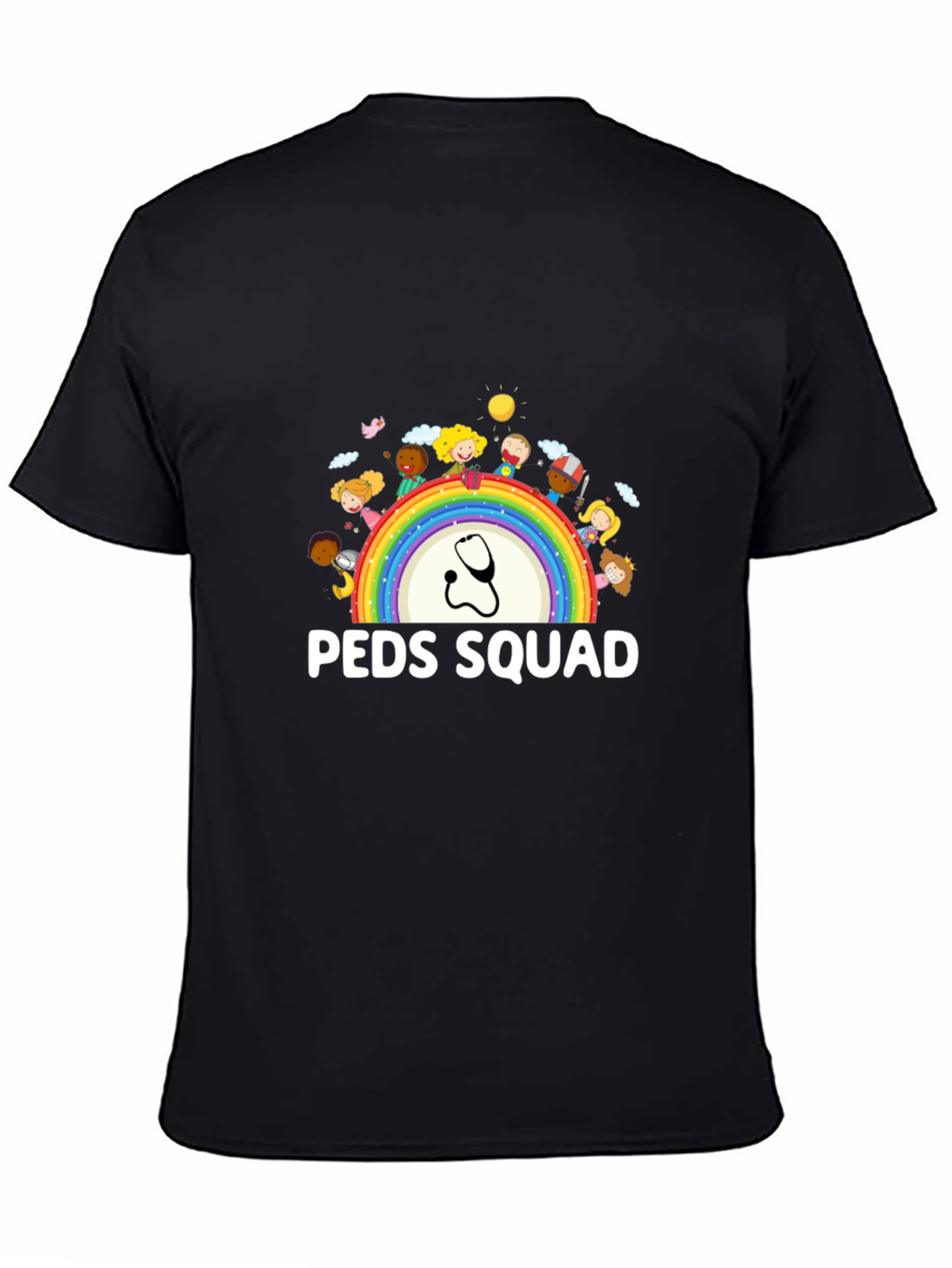 Peds Squad T-Shirt: Pediatrician Rainbow Stethoscope Tee