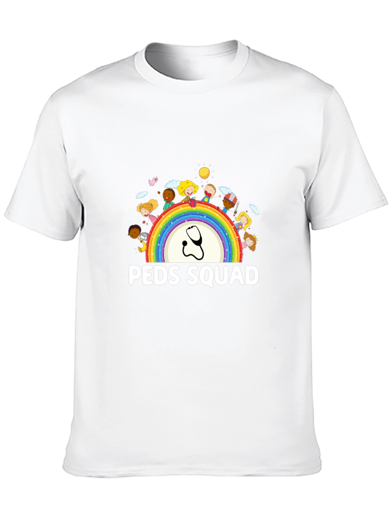 Peds Squad T-Shirt: Pediatrician Rainbow Stethoscope Tee
