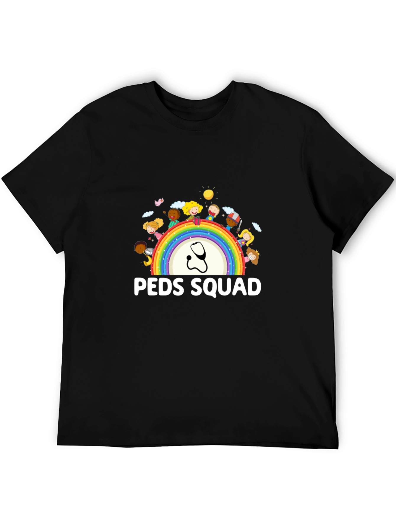 Peds Squad T-Shirt: Pediatrician Rainbow Stethoscope Tee