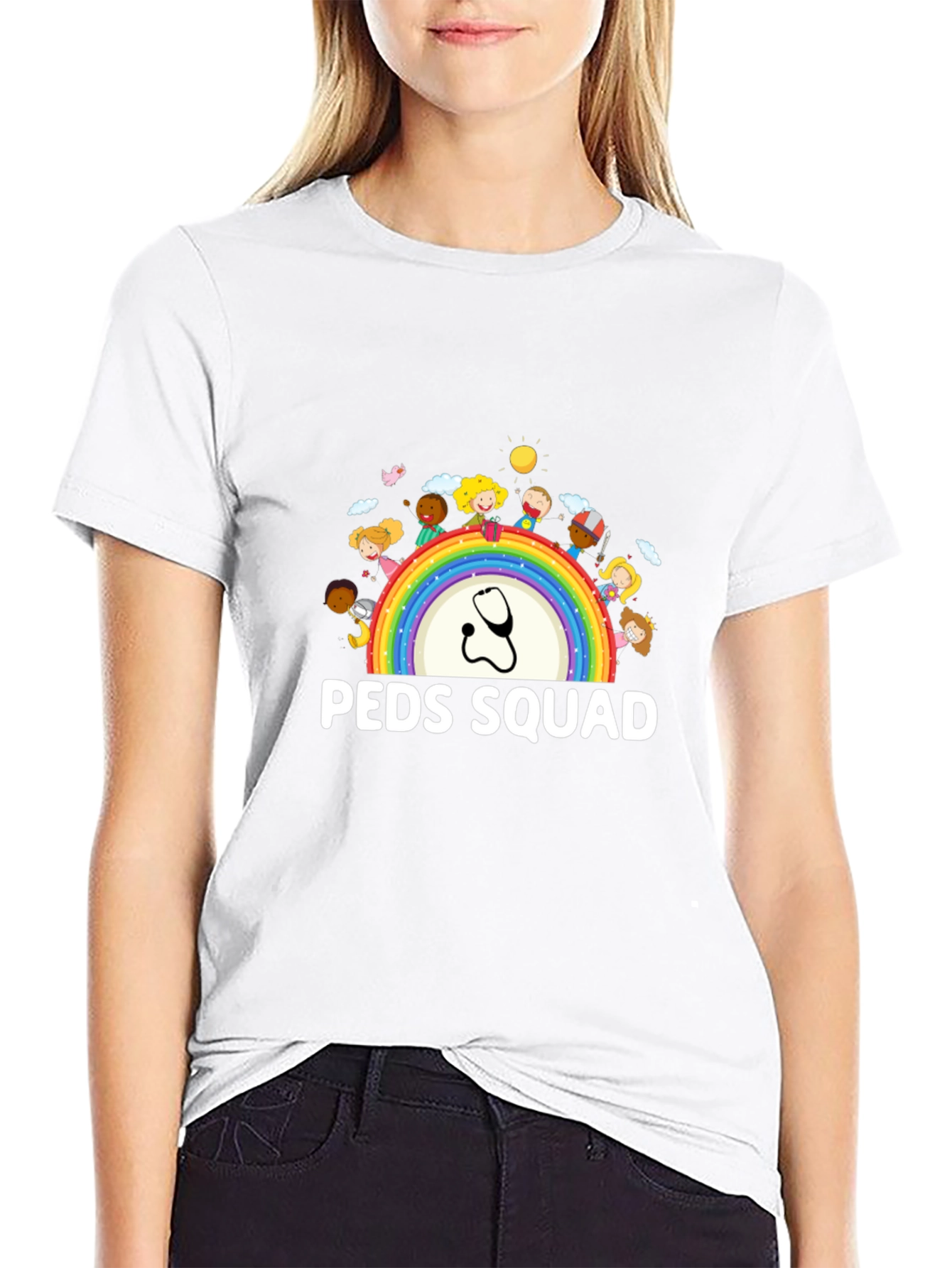 Peds Squad T-Shirt: Pediatrician Rainbow Stethoscope Tee