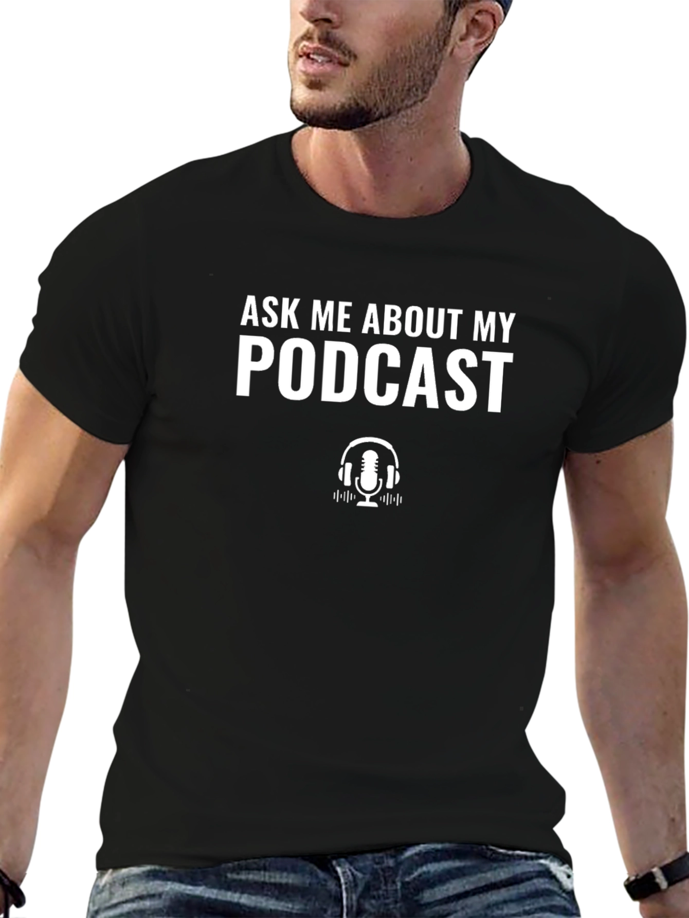 Ask Me About My Podcast Black Tee