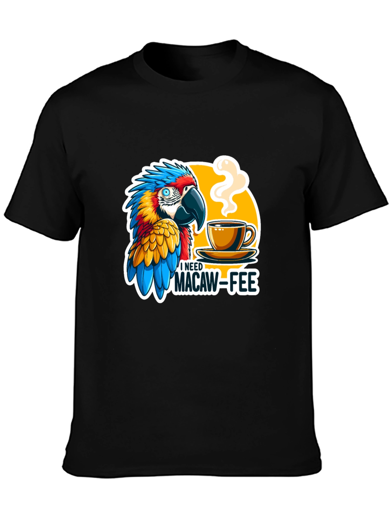 Macaw-Fee T-Shirt - Parrot & Coffee Graphic Tee
