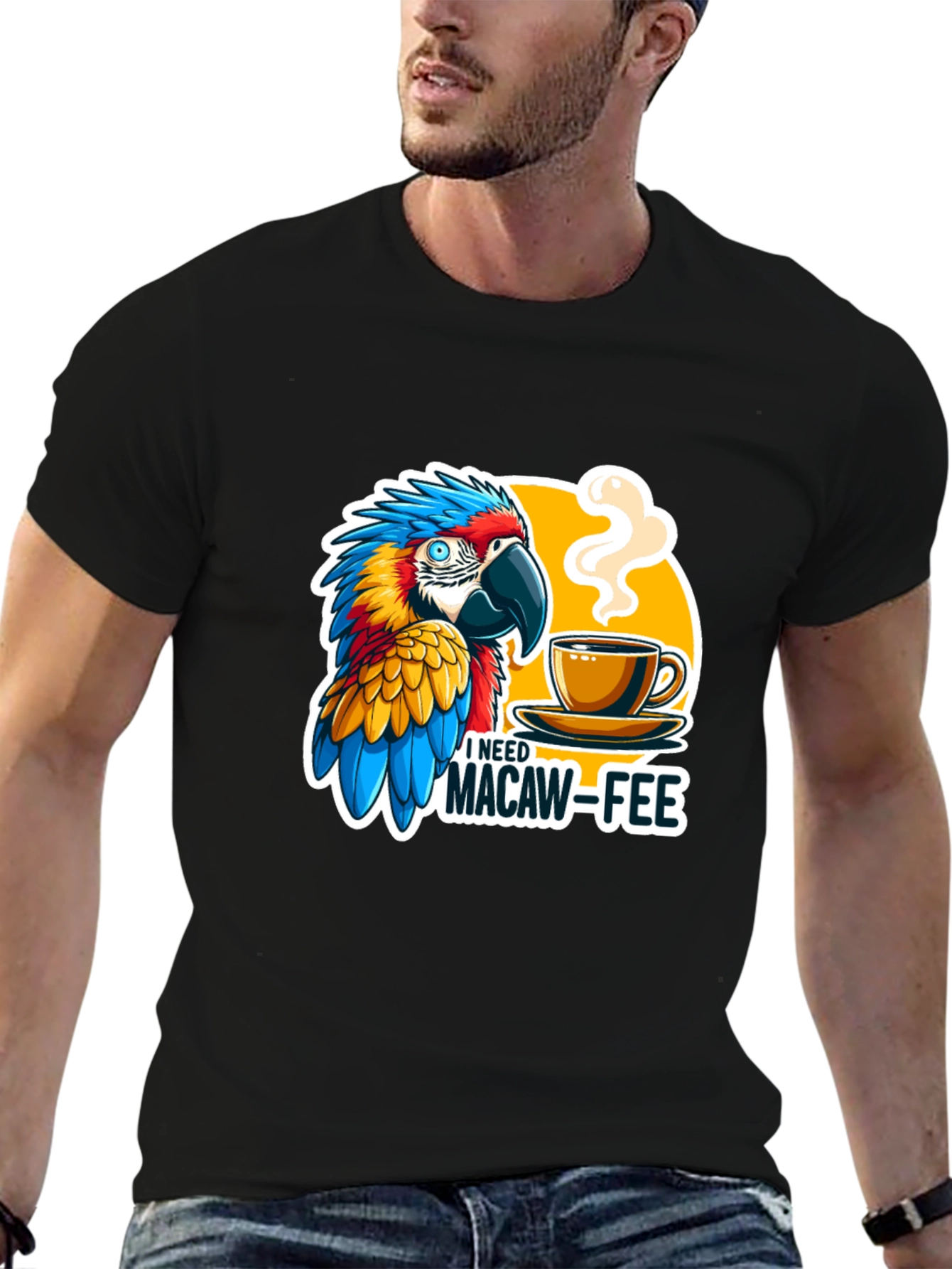 Macaw-Fee T-Shirt - Parrot & Coffee Graphic Tee