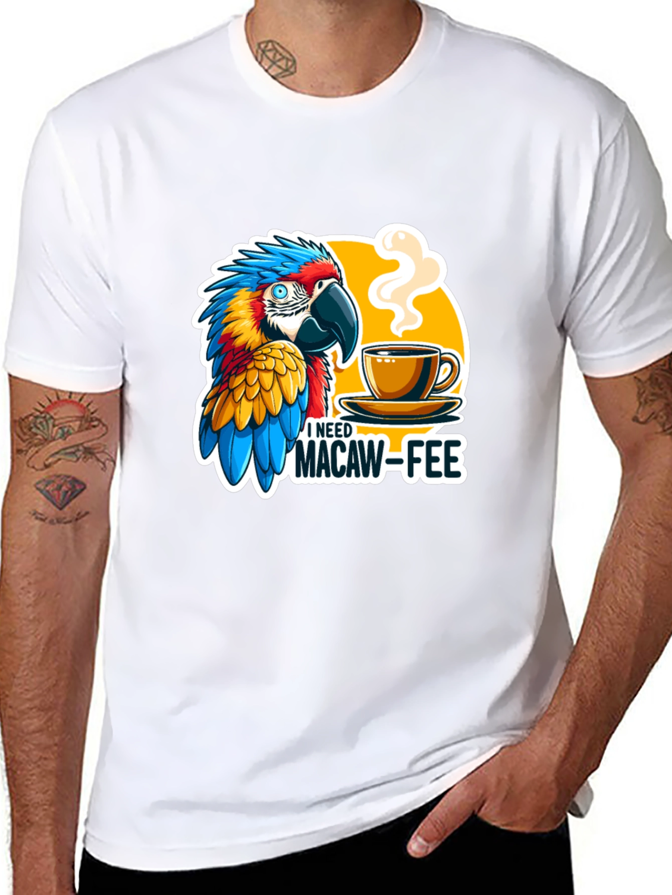Macaw-Fee T-Shirt - Parrot & Coffee Graphic Tee