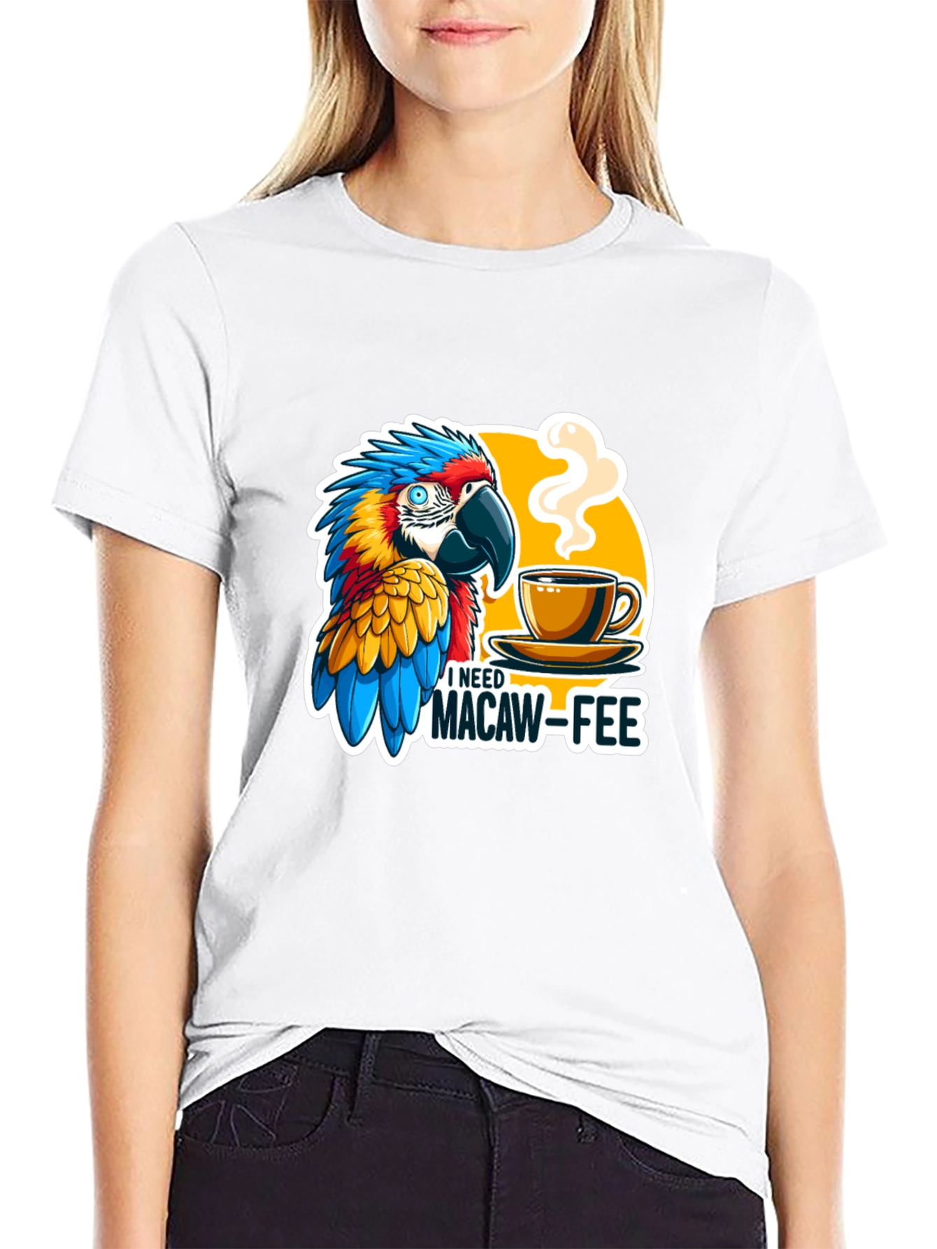 Macaw-Fee T-Shirt - Parrot & Coffee Graphic Tee