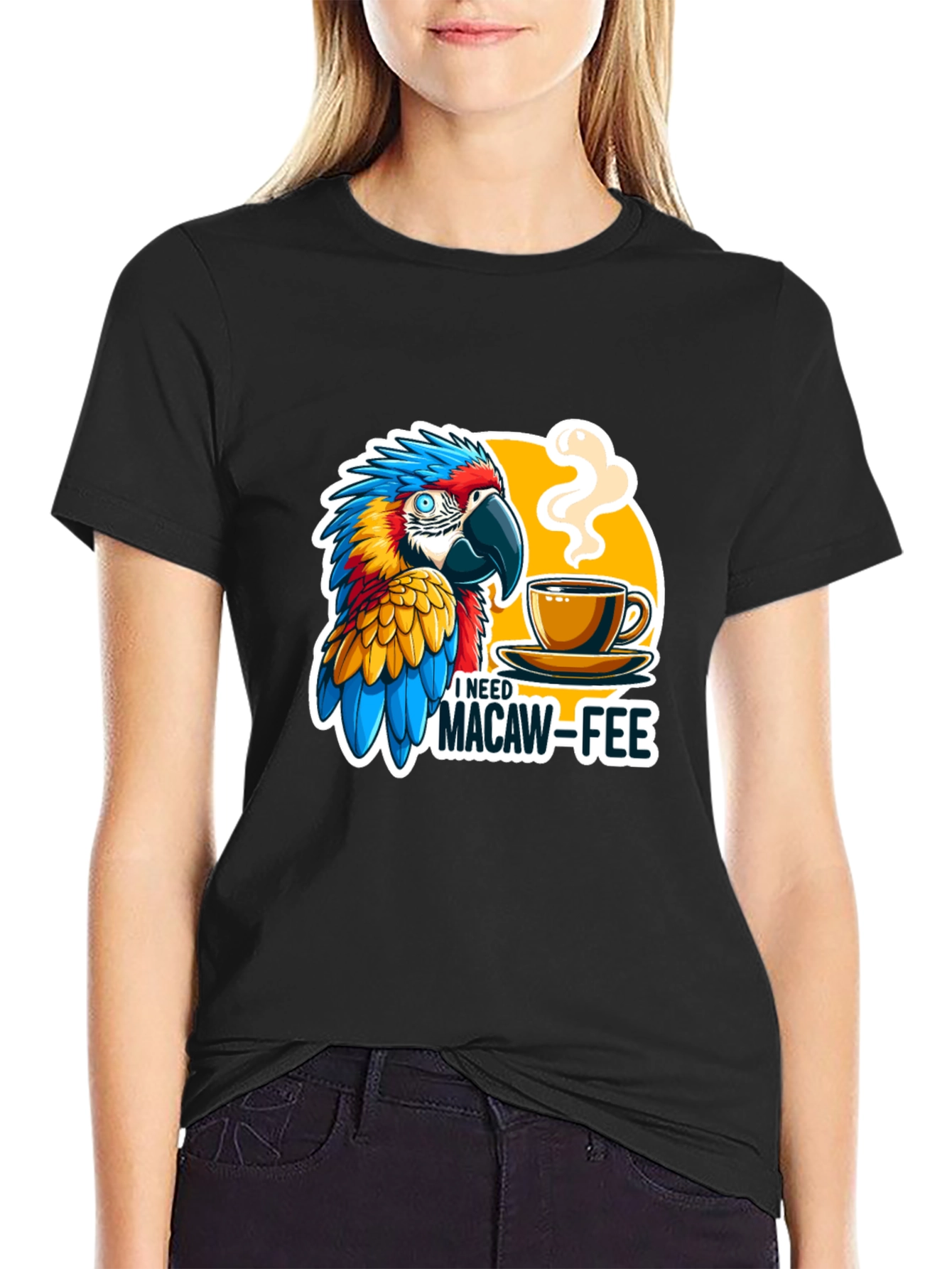 Macaw-Fee T-Shirt - Parrot & Coffee Graphic Tee
