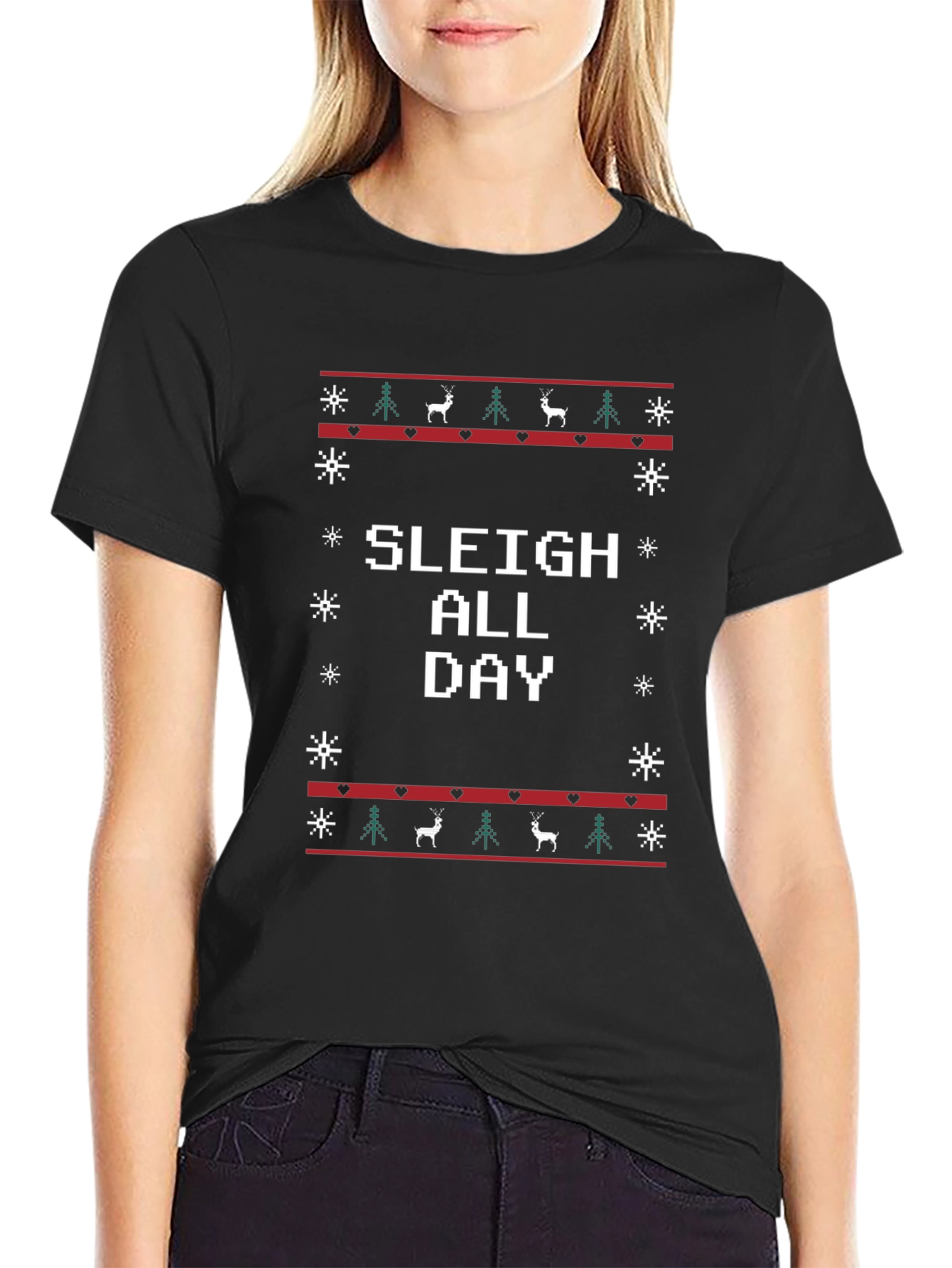 Sleigh All Day Christmas Holiday Graphic T-Shirt