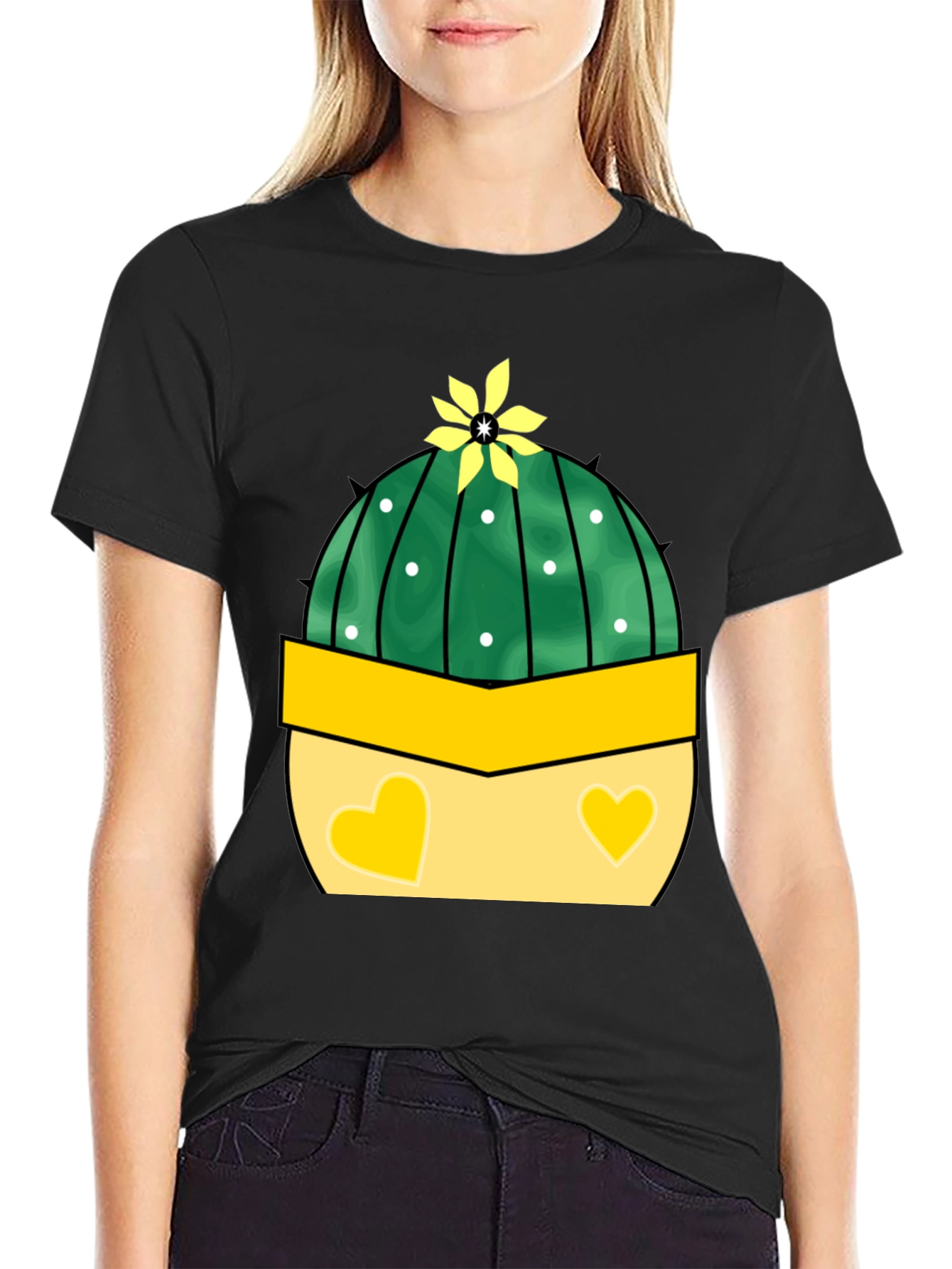 Cute Cactus Tee: Heart Pot Design
