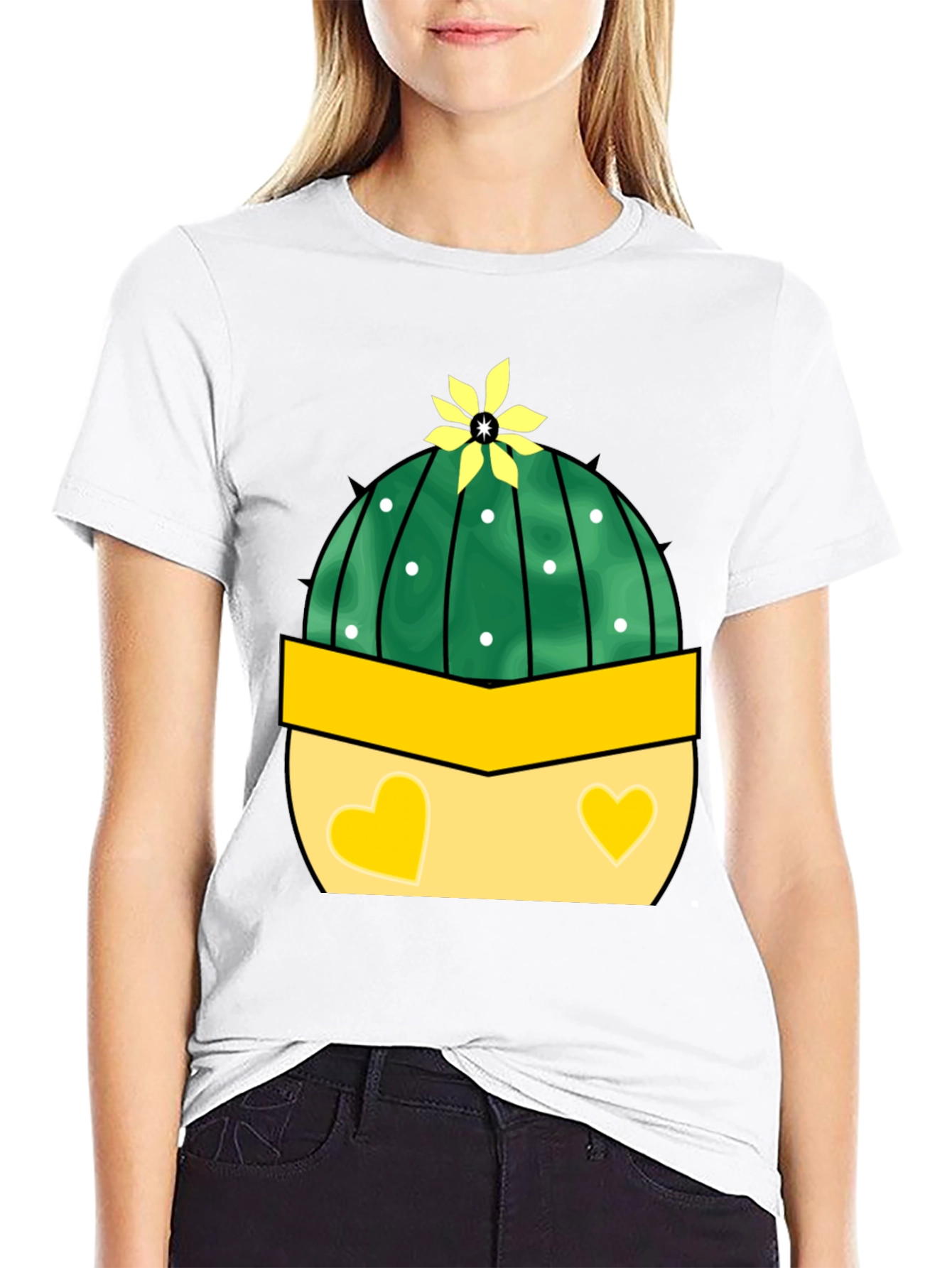 Cute Cactus Tee: Heart Pot Design