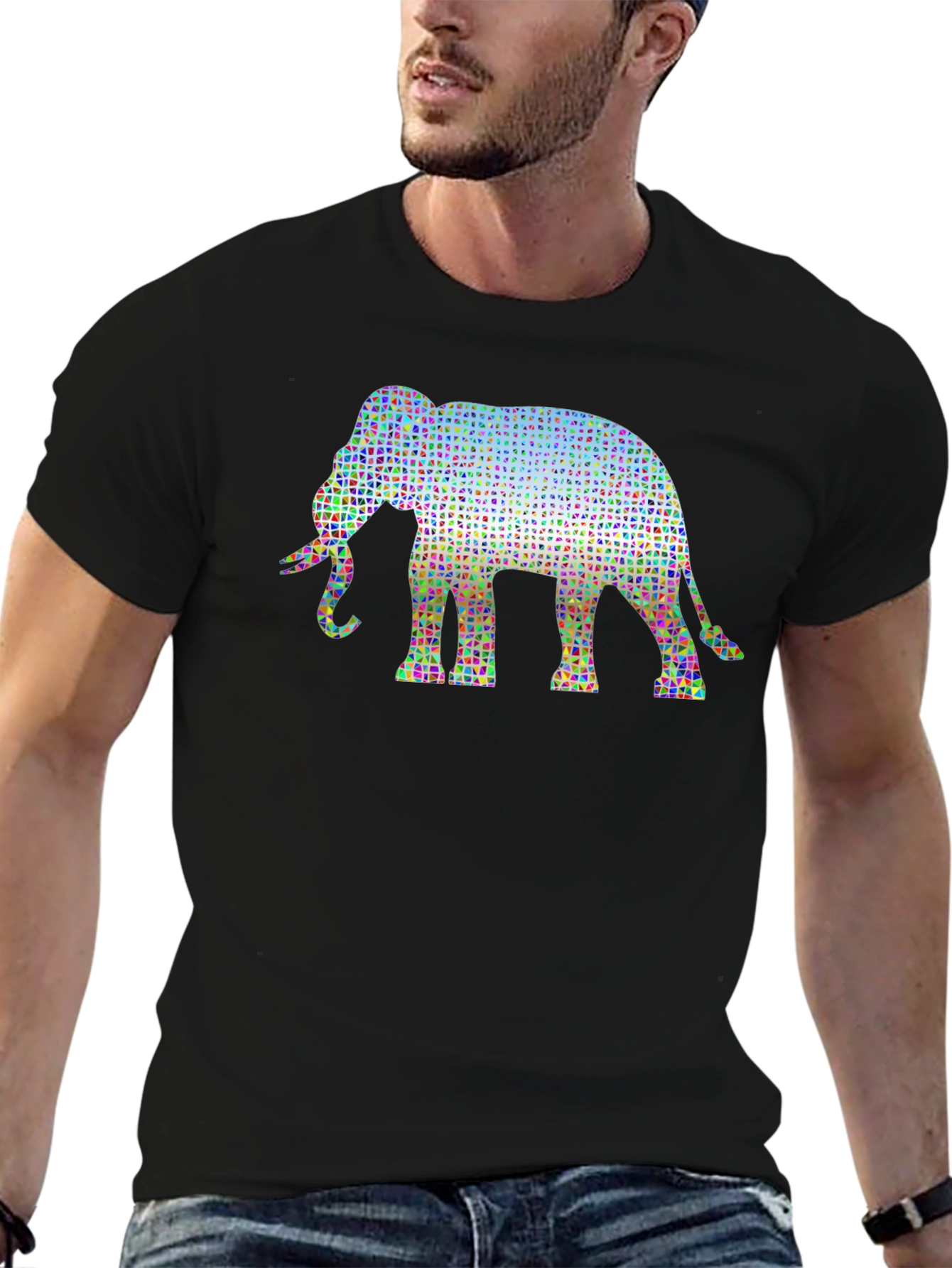 Geometric Elephant Print Black T-Shirt