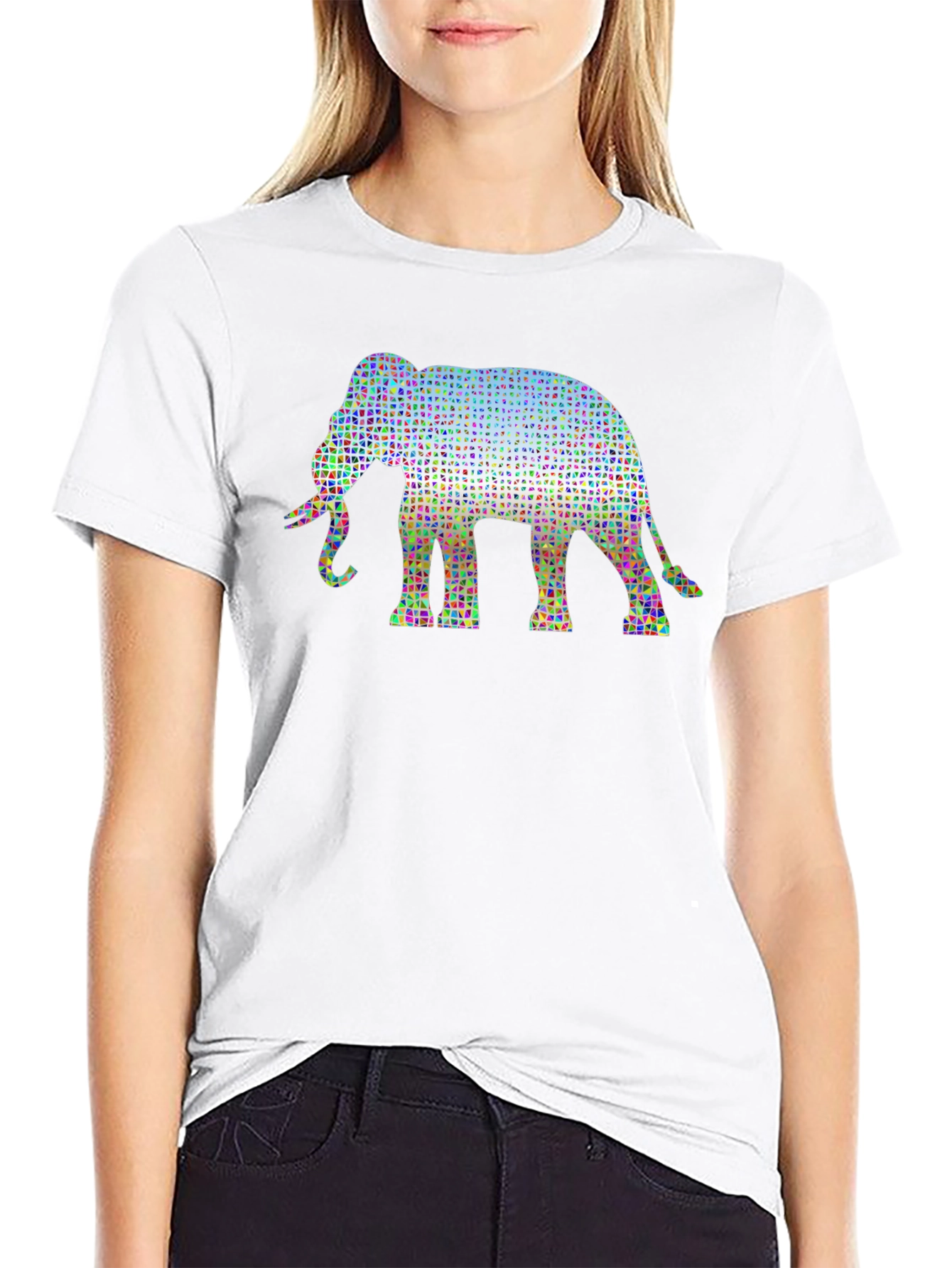 Geometric Elephant Print Black T-Shirt