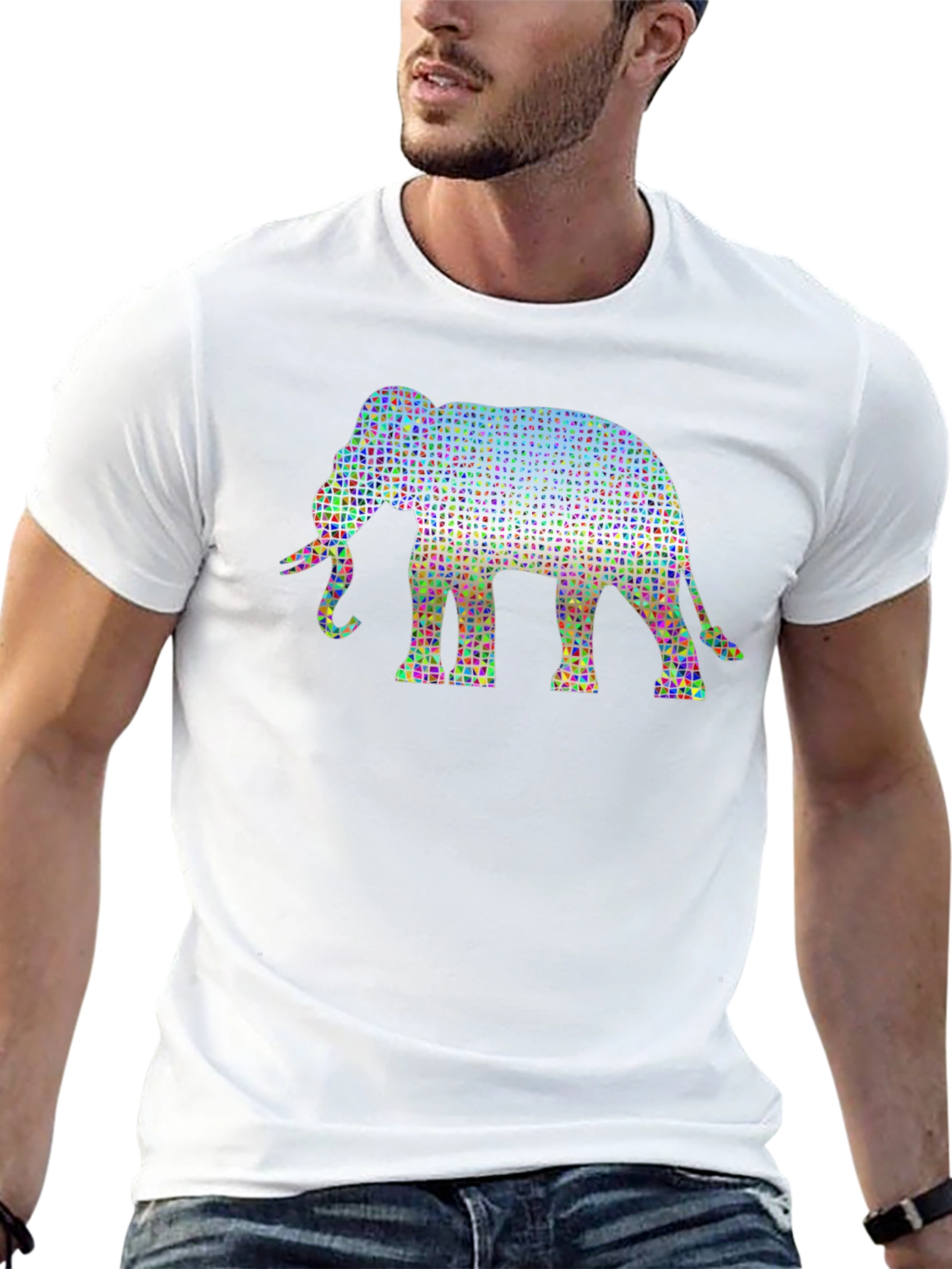 Geometric Elephant Print Black T-Shirt