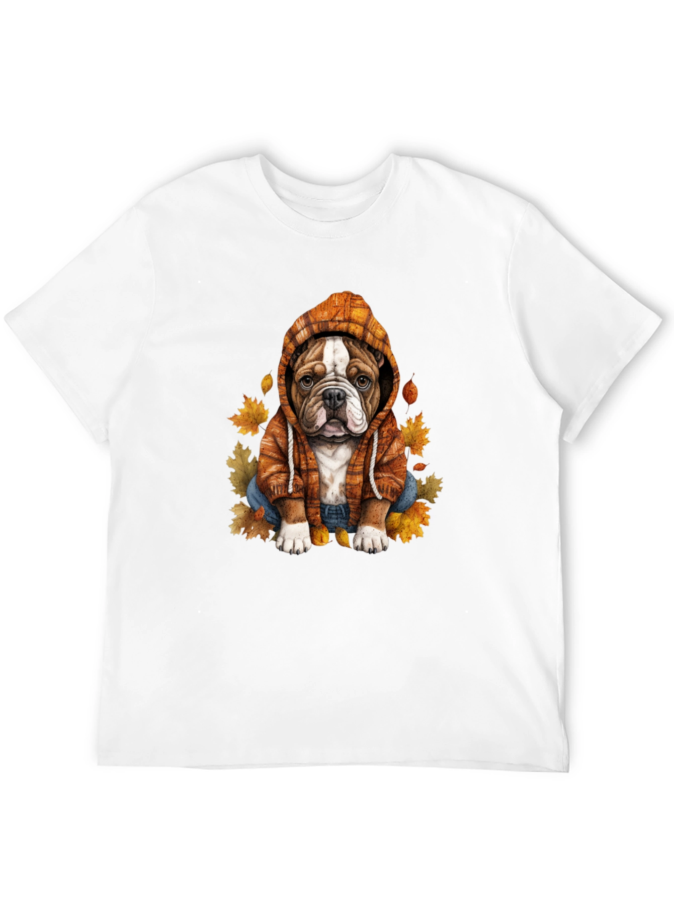 Bulldog Hoodie T-Shirt Autumn Leaves Cute Dog Tee