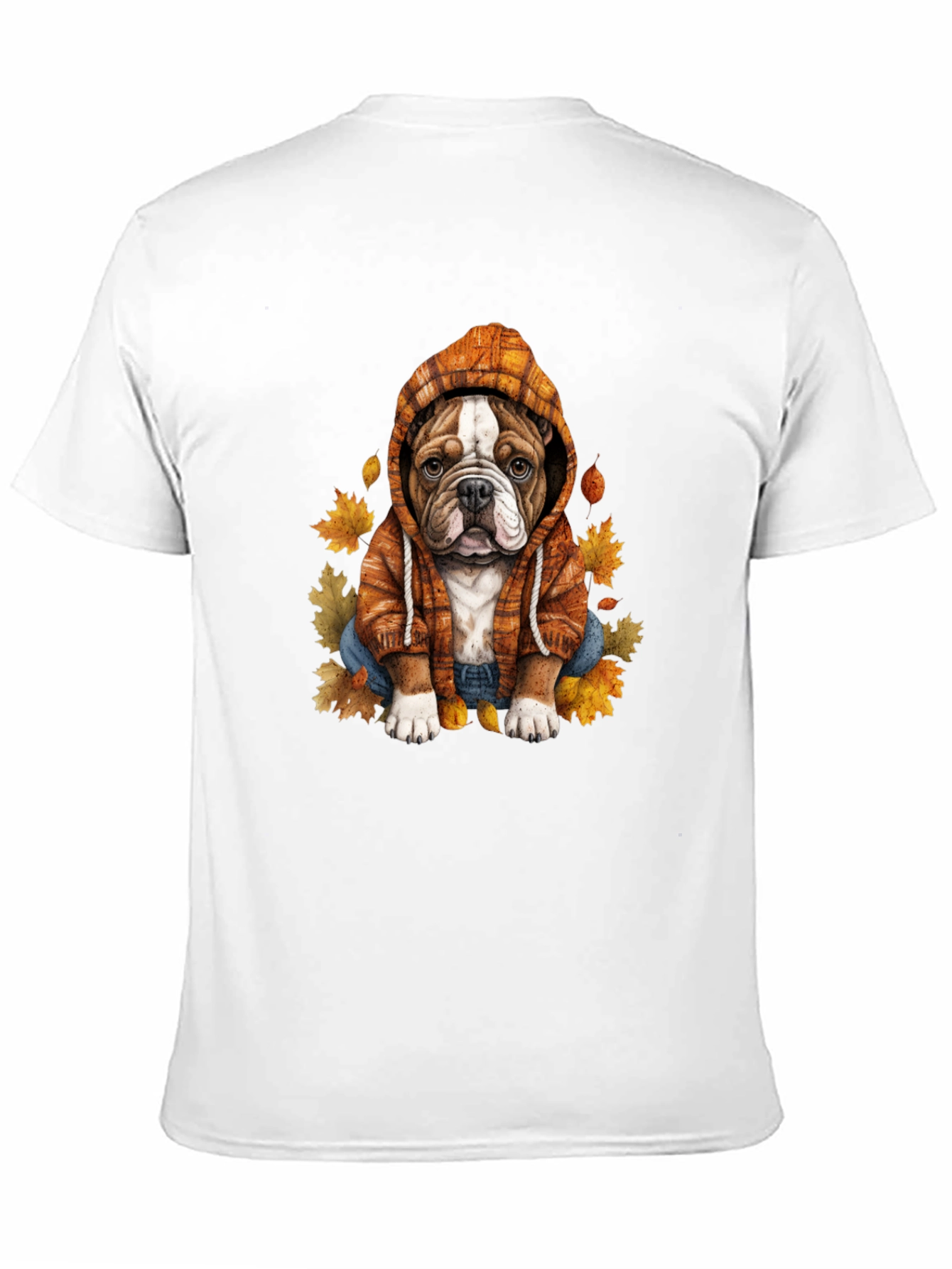 Bulldog Hoodie T-Shirt Autumn Leaves Cute Dog Tee
