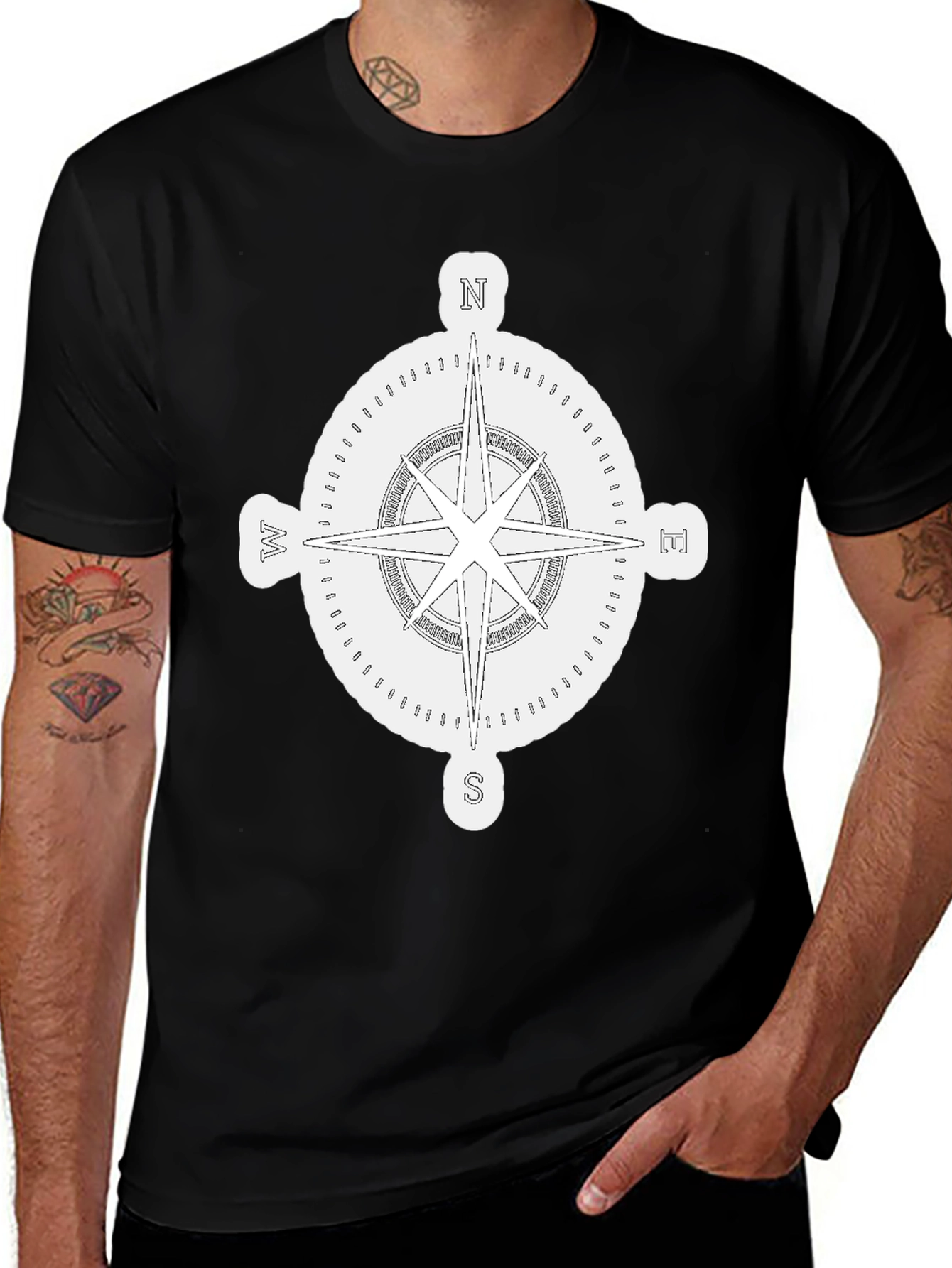 Compass Rose Graphic T-Shirt - Classic Navigation Design