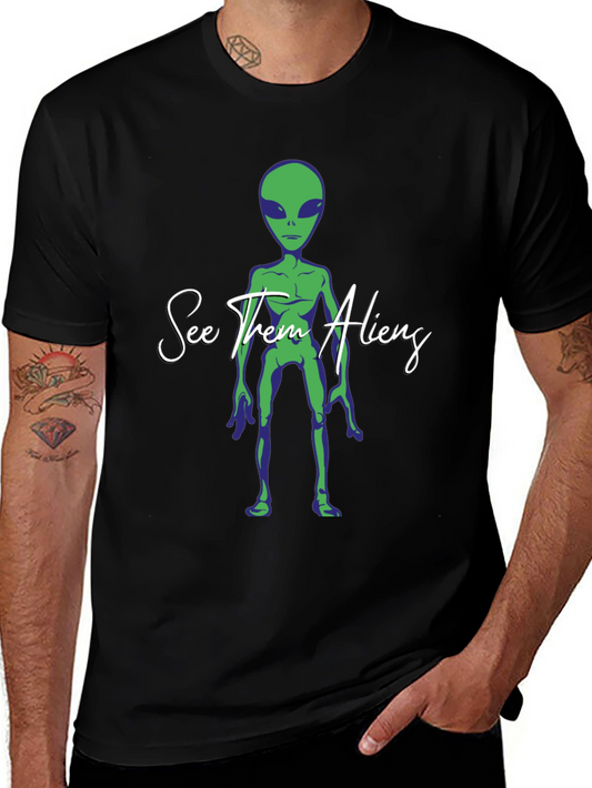 See Them Aliens Graphic Tee - Black Cotton T-Shirt
