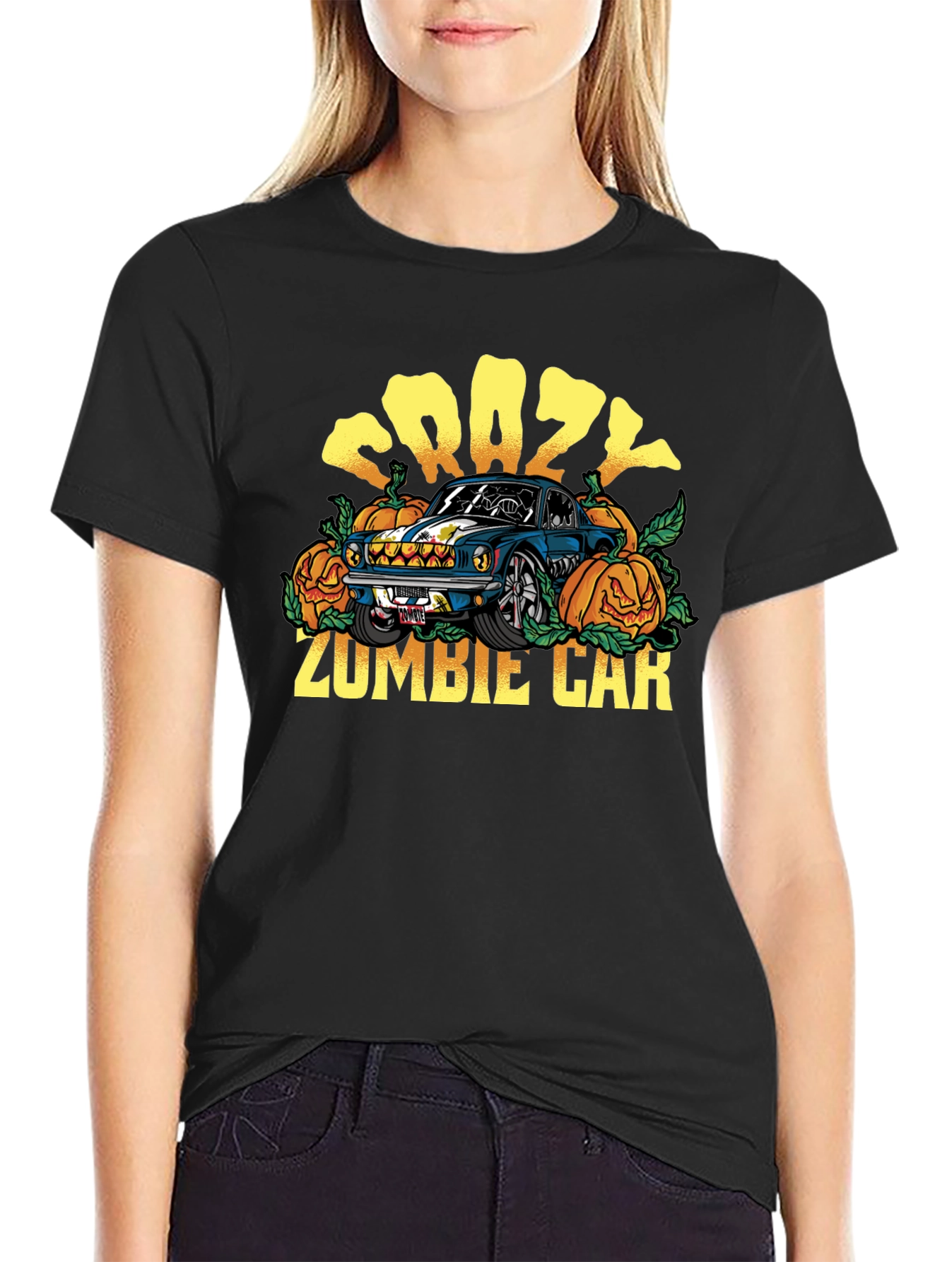 Crazy Zombie Car Halloween T-Shirt