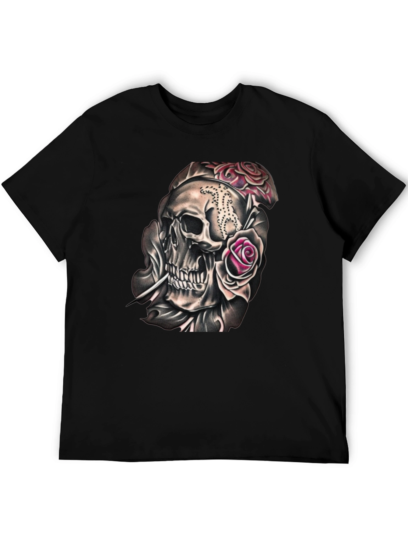 Skull and Roses Graphic Tee - Black