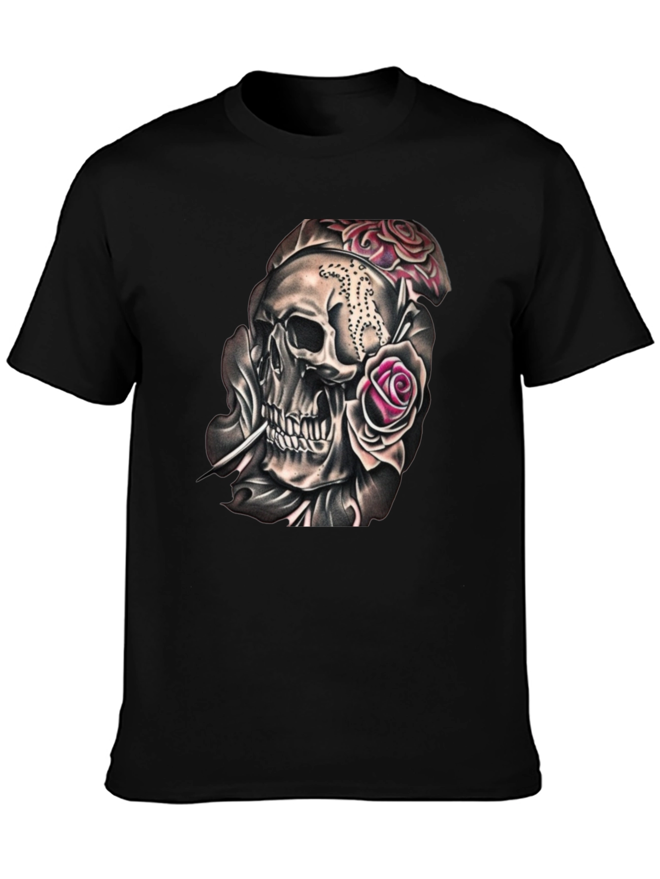 Skull and Roses Graphic Tee - Black