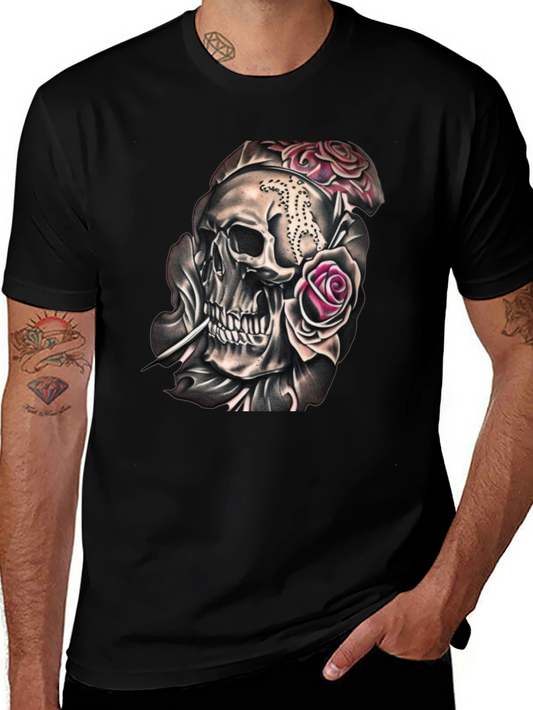 Skull and Roses Graphic Tee - Black