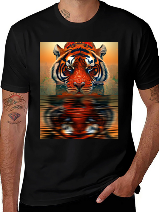Tiger Reflection Graphic Tee - Black Cotton T-Shirt