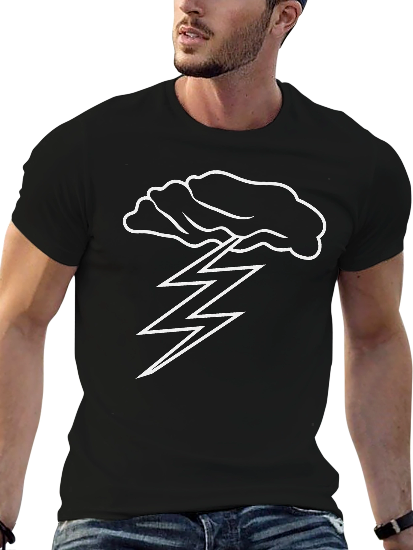 Cloud Lightning Bolt Graphic Black T-Shirt