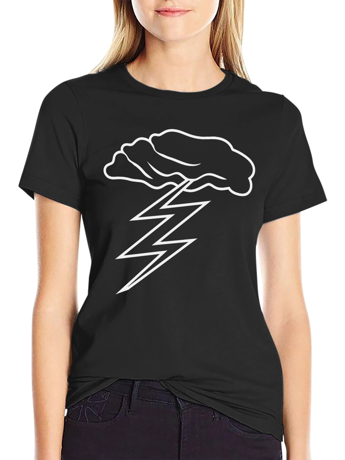 Cloud Lightning Bolt Graphic Black T-Shirt