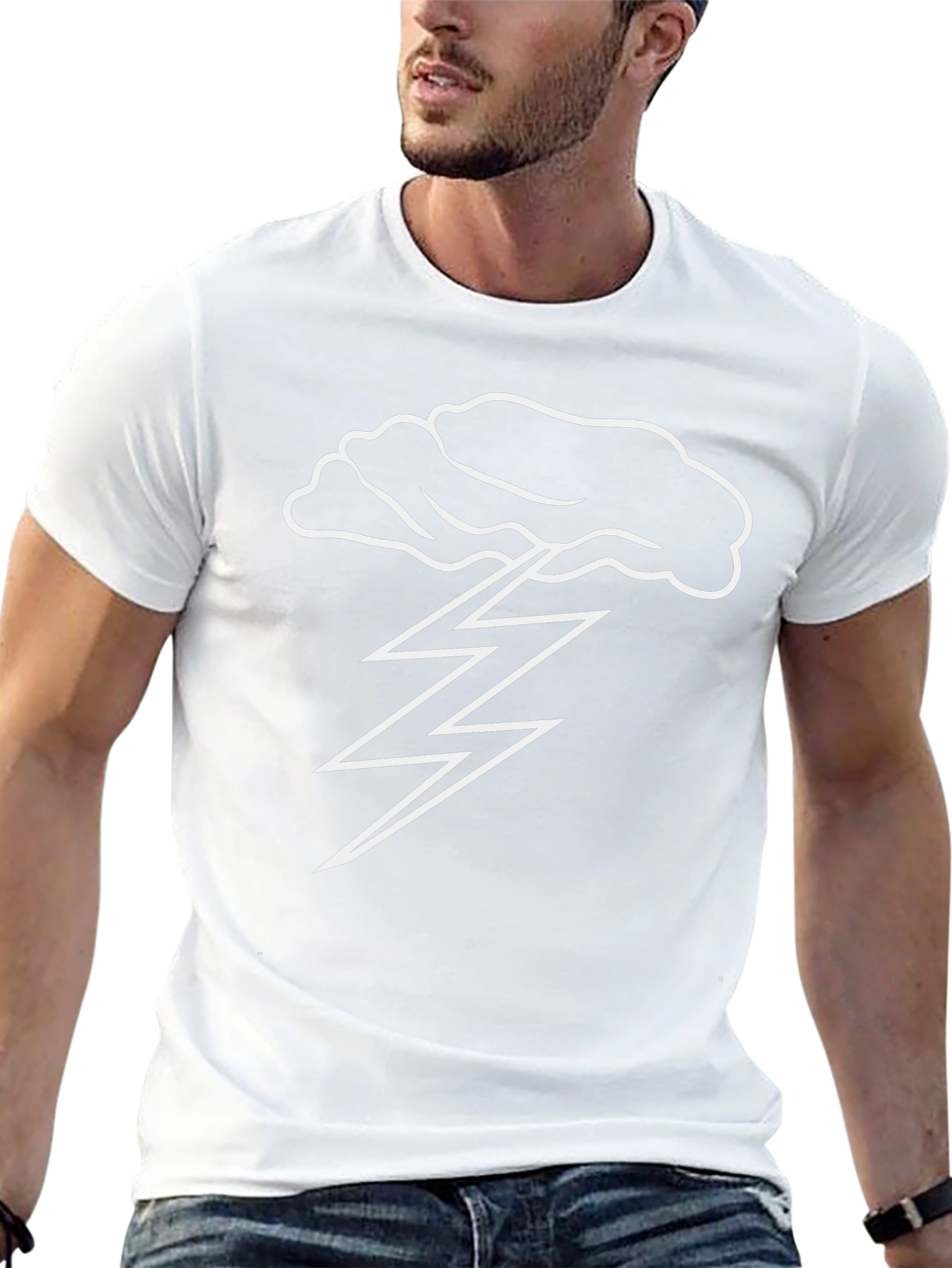 Cloud Lightning Bolt Graphic Black T-Shirt