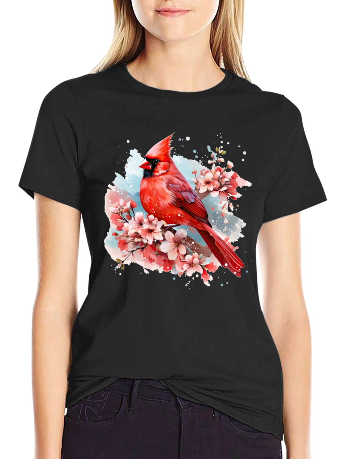 Cardinal Bird Floral T-Shirt - Nature Inspired Design