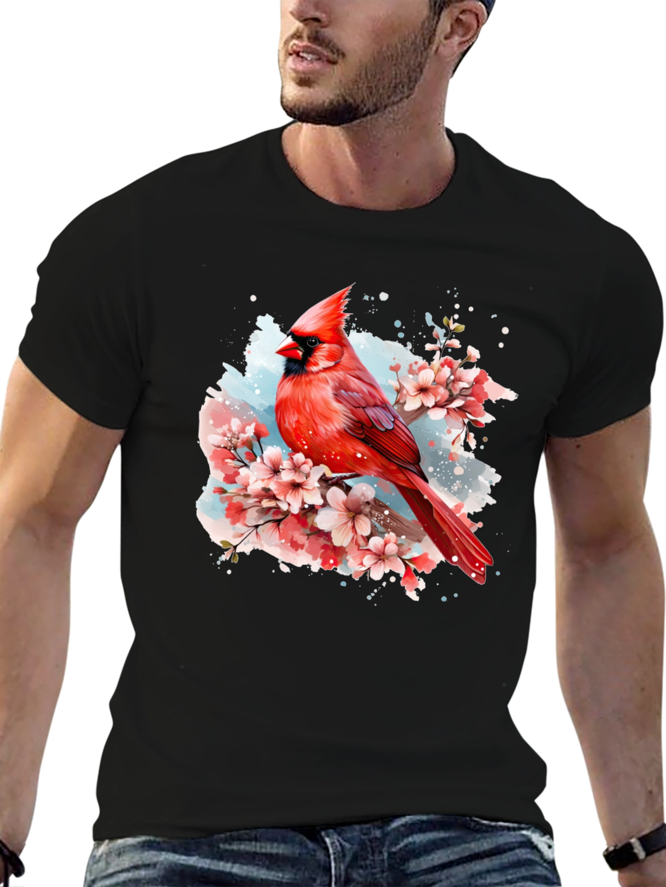 Cardinal Bird Floral T-Shirt - Nature Inspired Design