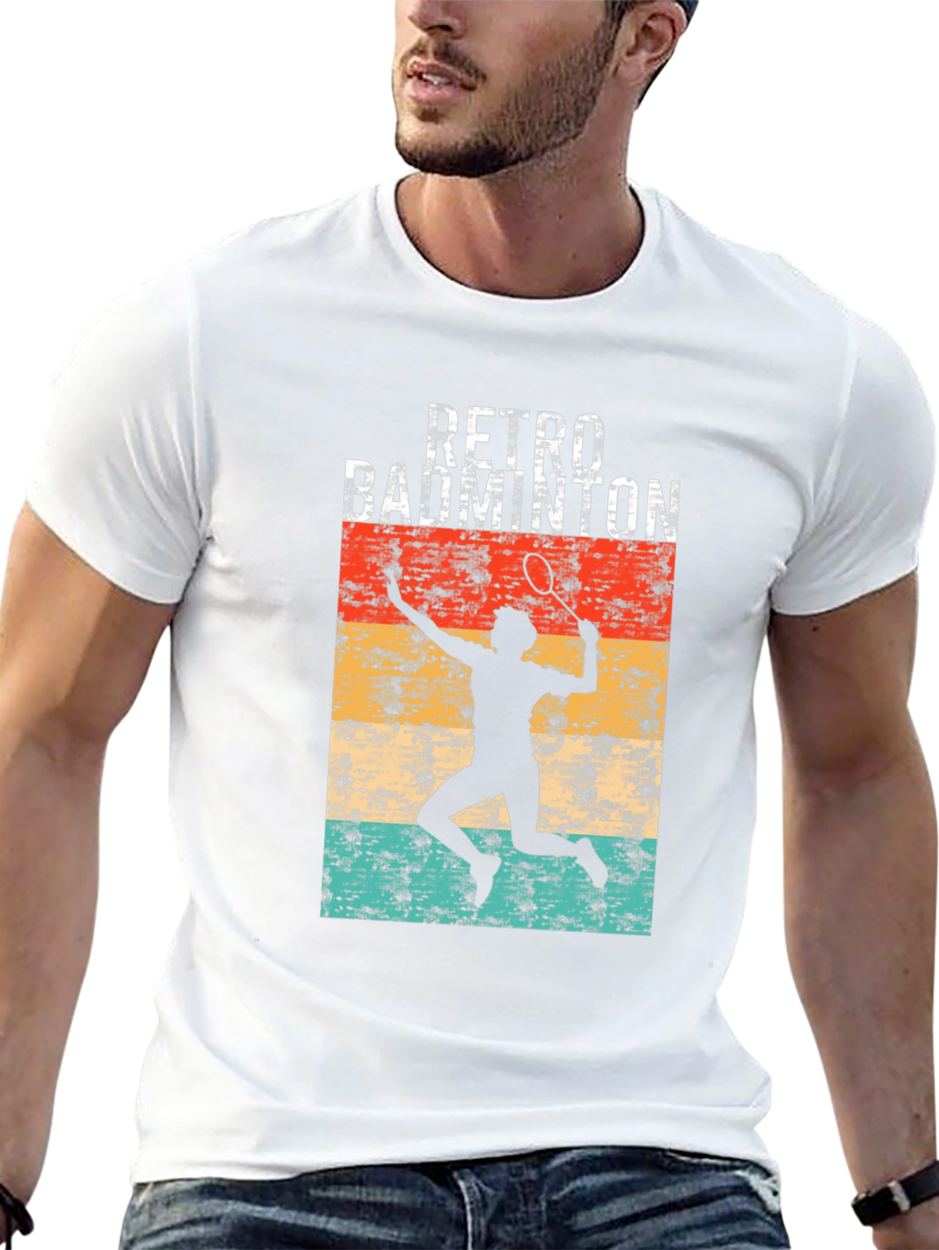 Retro Badminton Player Graphic T-Shirt
