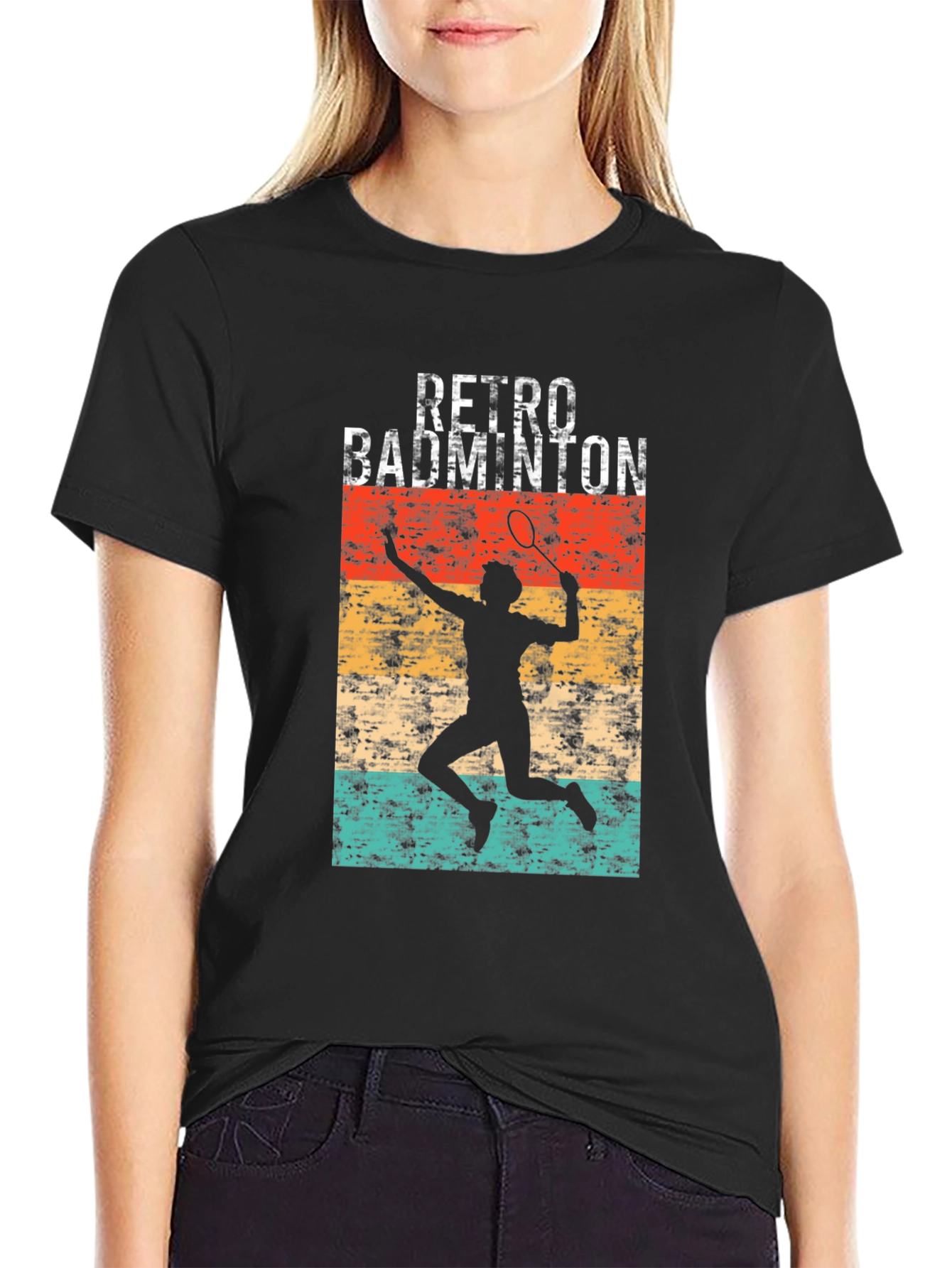 Retro Badminton Player Graphic T-Shirt