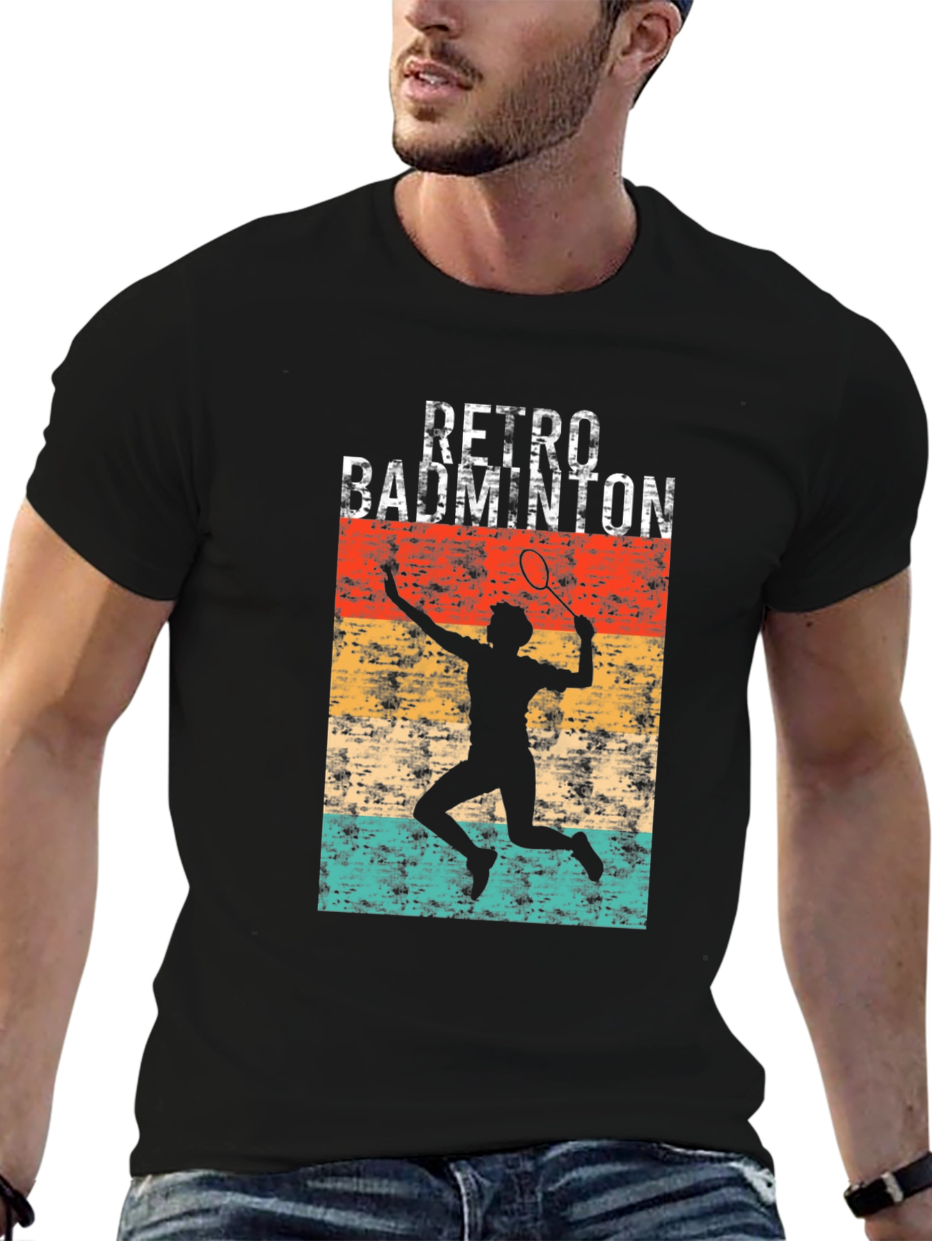 Retro Badminton Player Graphic T-Shirt