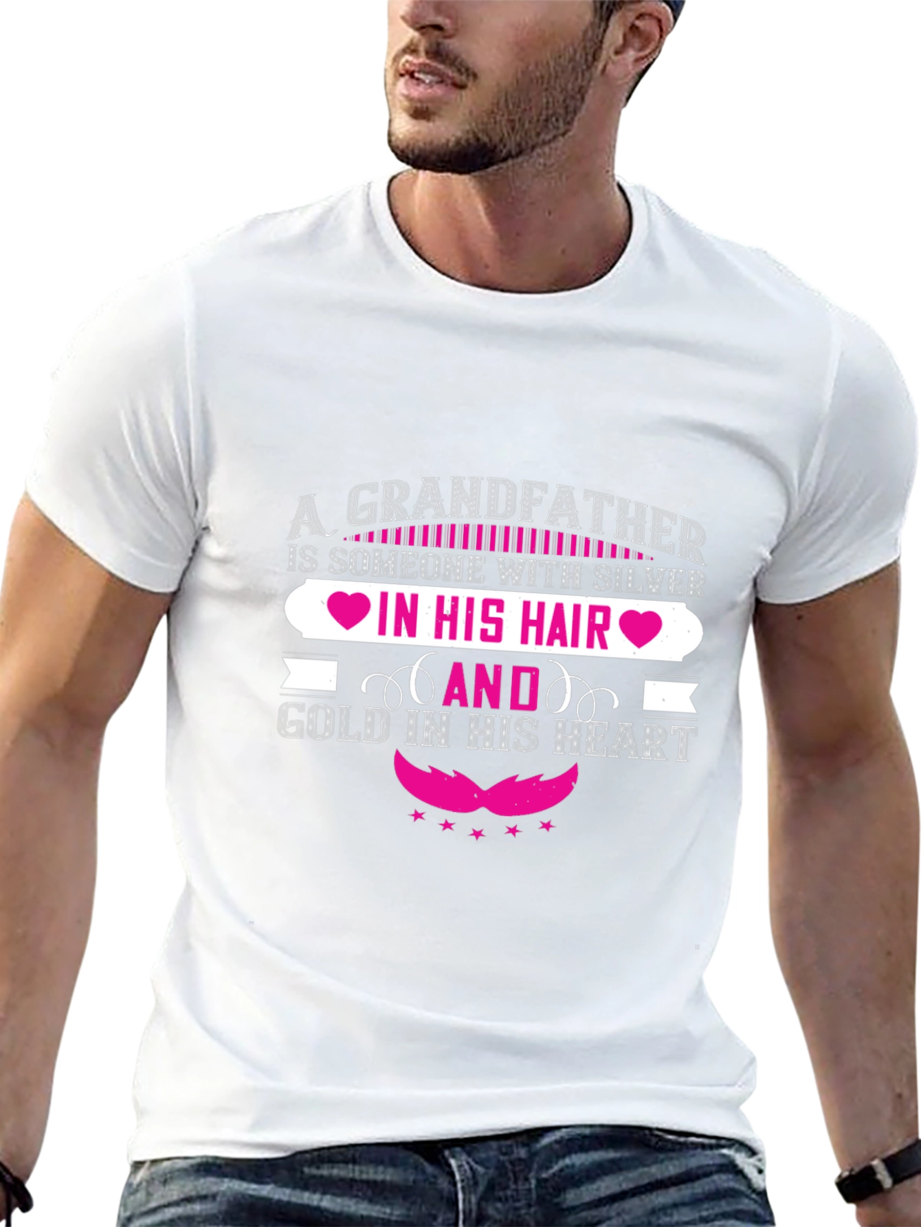 Grandfather Silver Hair Gold Heart T-Shirt